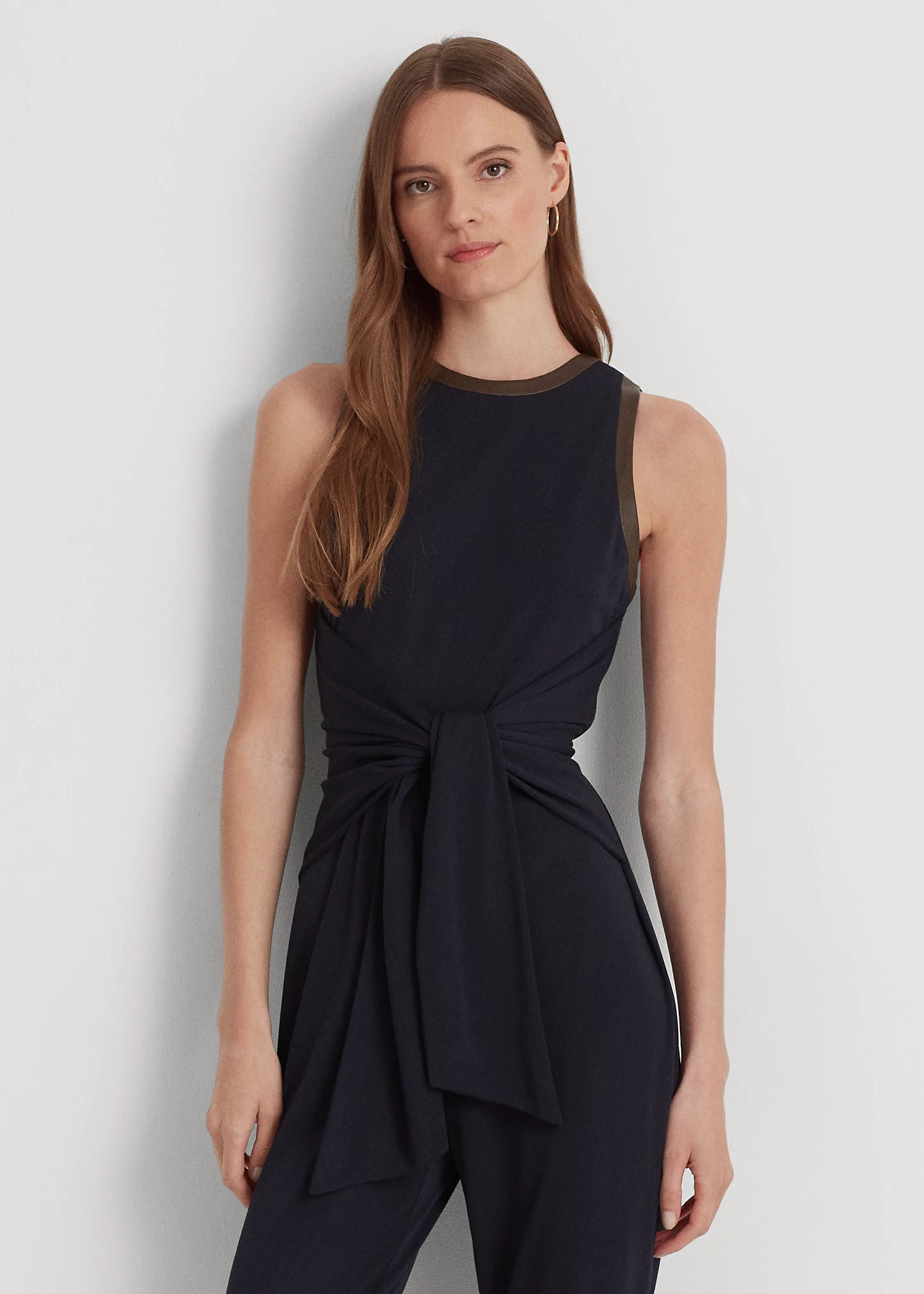 Tie-Front Jersey Sleeveless Jumpsuit