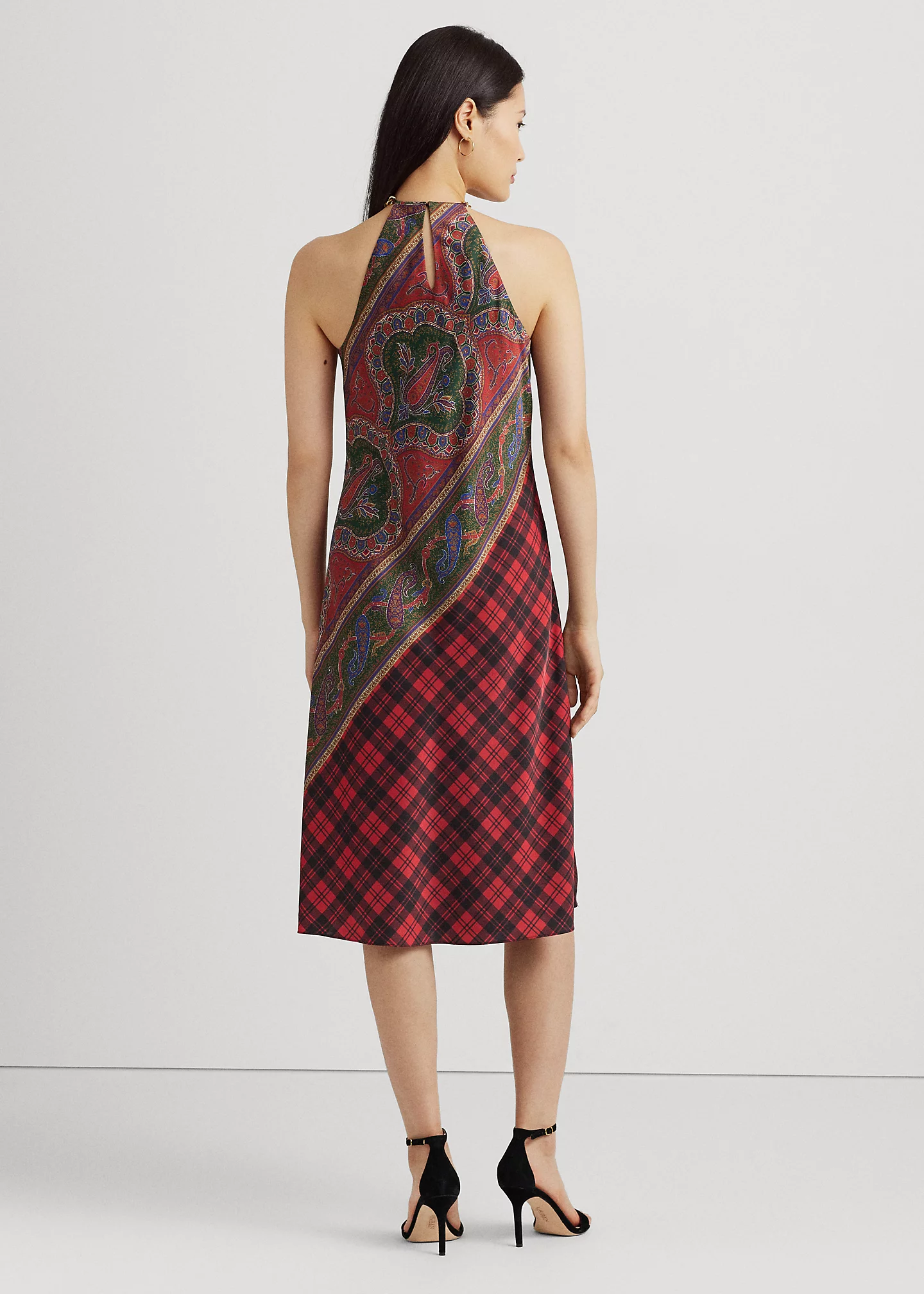 Plaid & Paisley Charmeuse Halter Dress