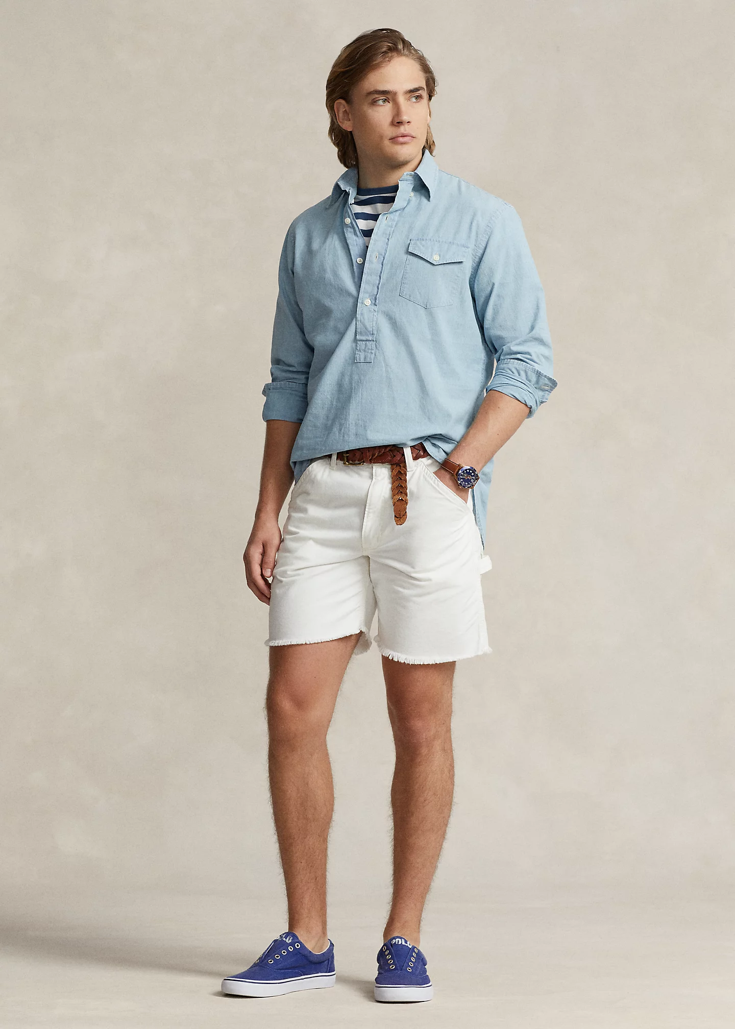 Classic Fit Chambray Popover Shirt