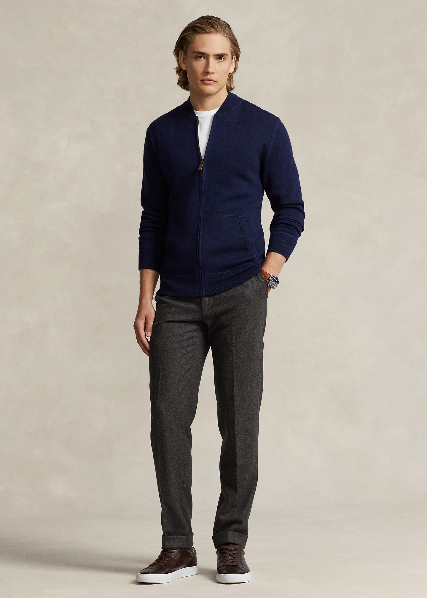 Washable Wool Full-Zip Sweater