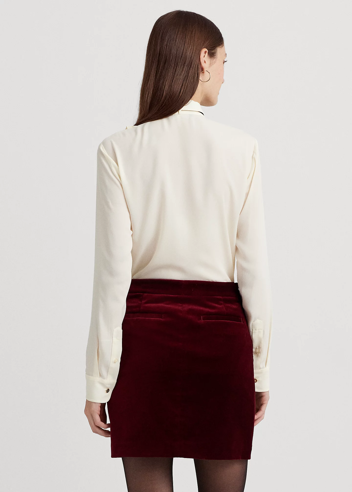 Ruffle-Trim Georgette Tie-Neck Shirt