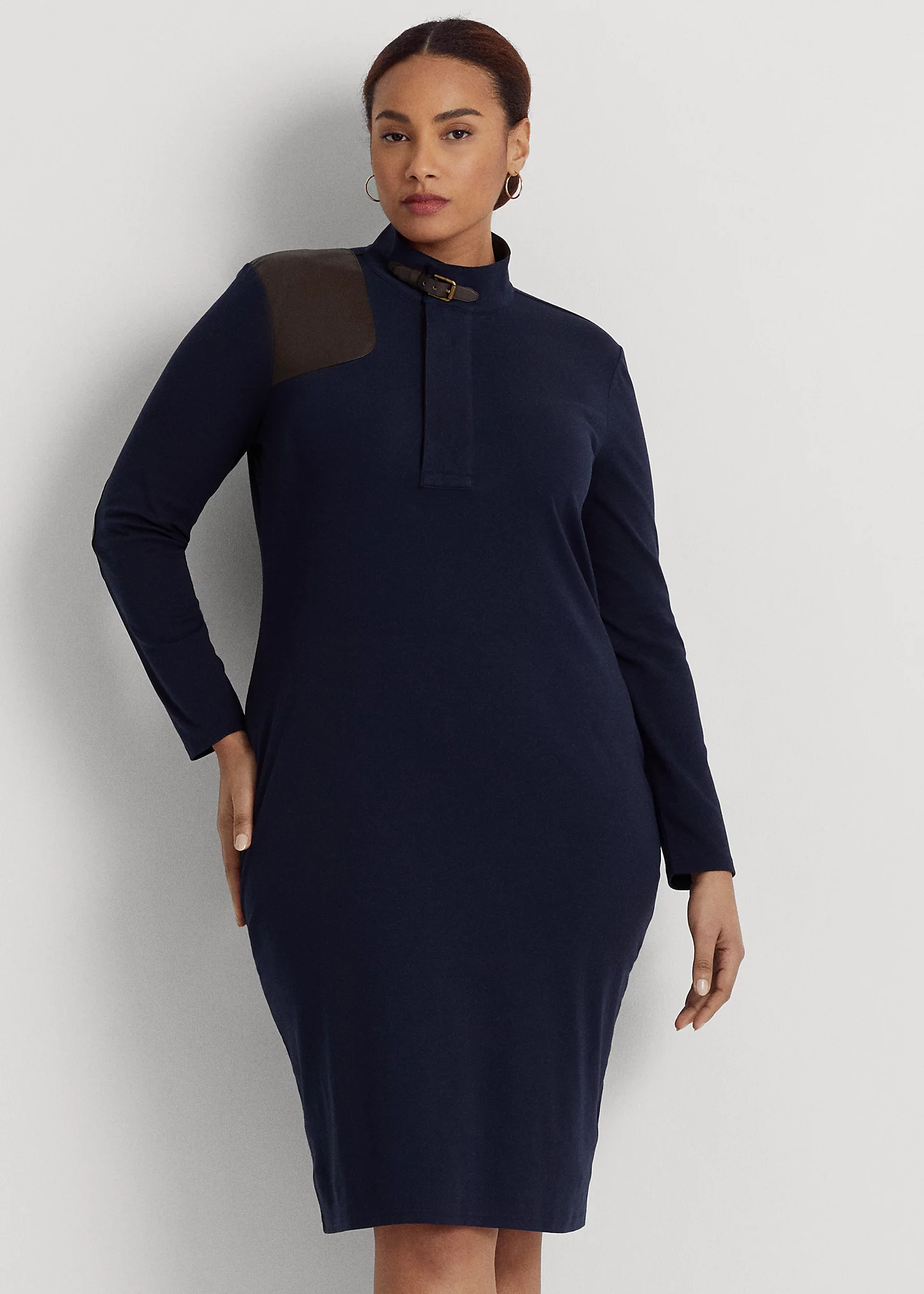 Faux-Leather-Trim Stretch-Cotton Dress