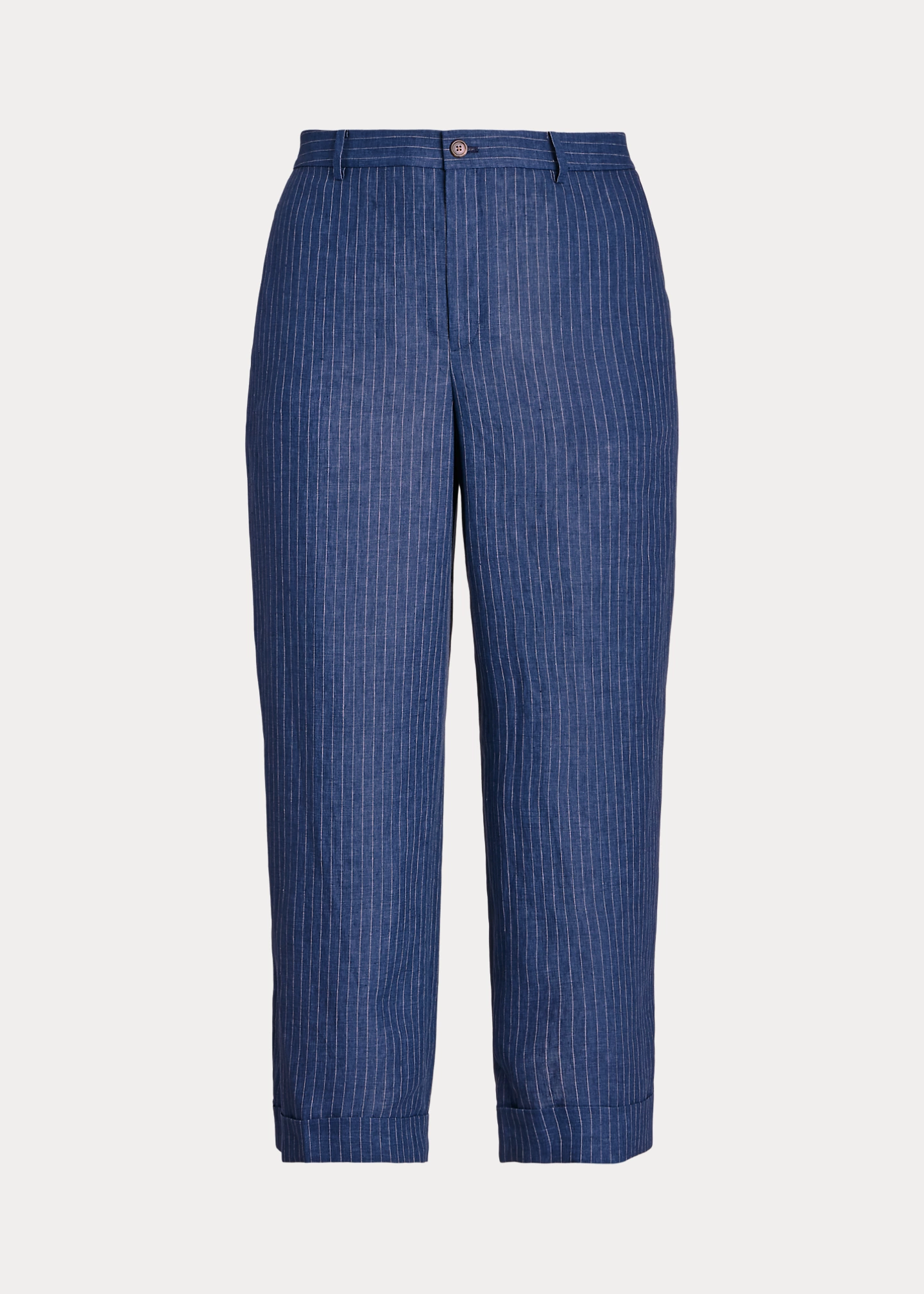 Pinstripe Linen Wide-Leg Cropped Pant