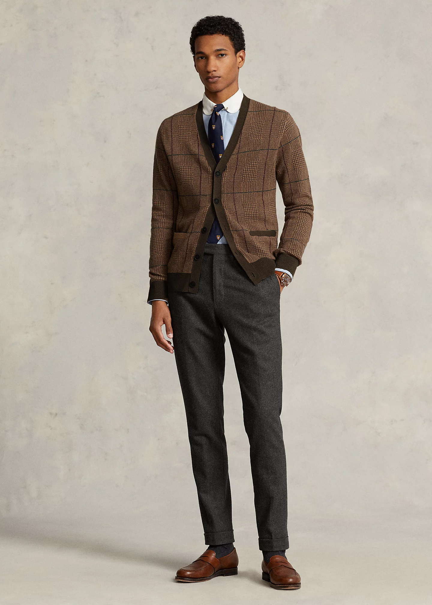 Glen Plaid Wool Cardigan