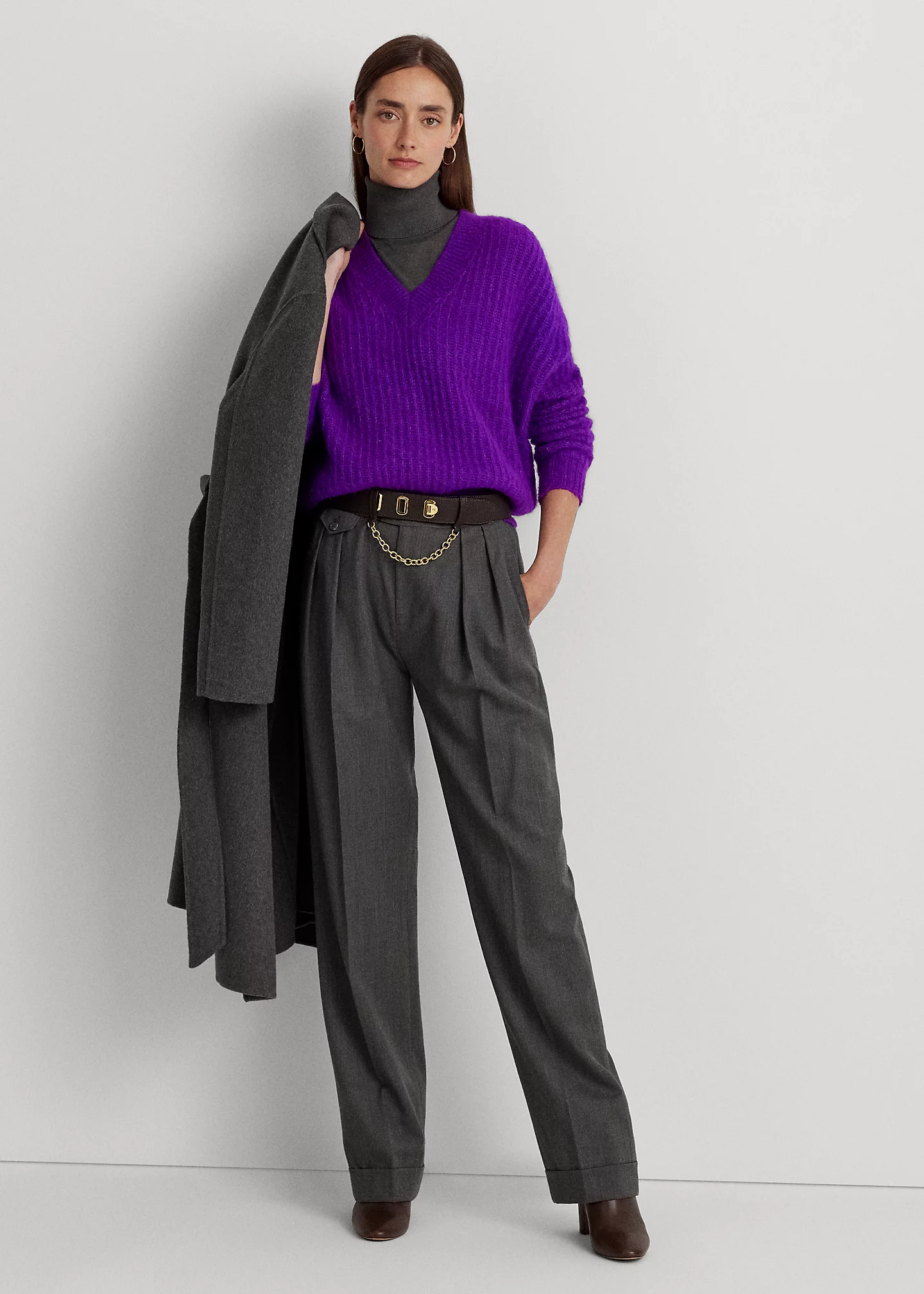 Wool-Blend Ribbed V-Neck Sweater