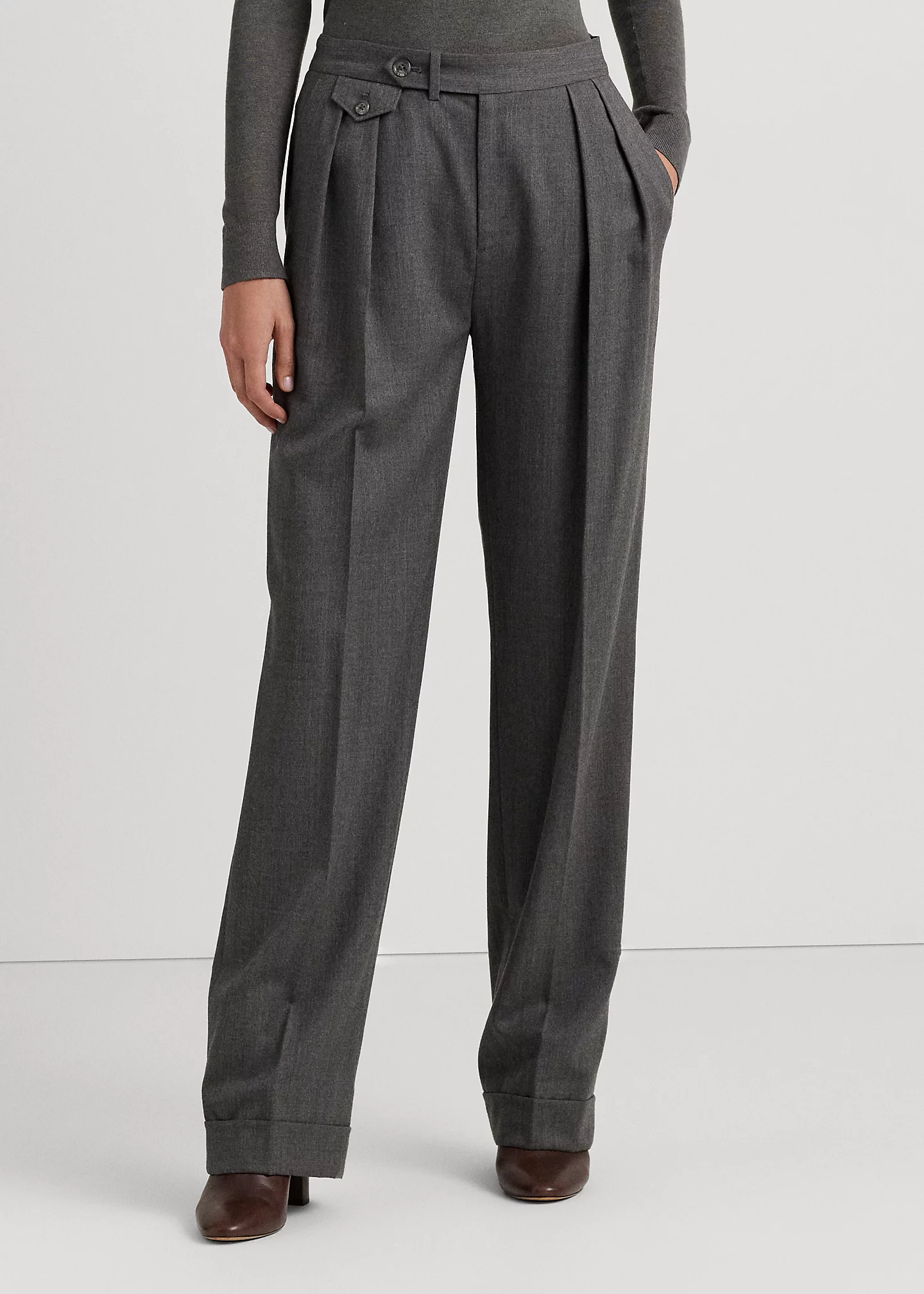 Pleated Wool Twill Straight Pant
