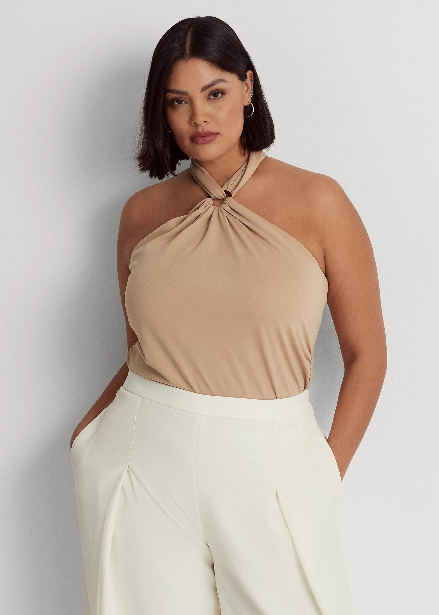 Stretch Jersey Ring-Front Halter Top