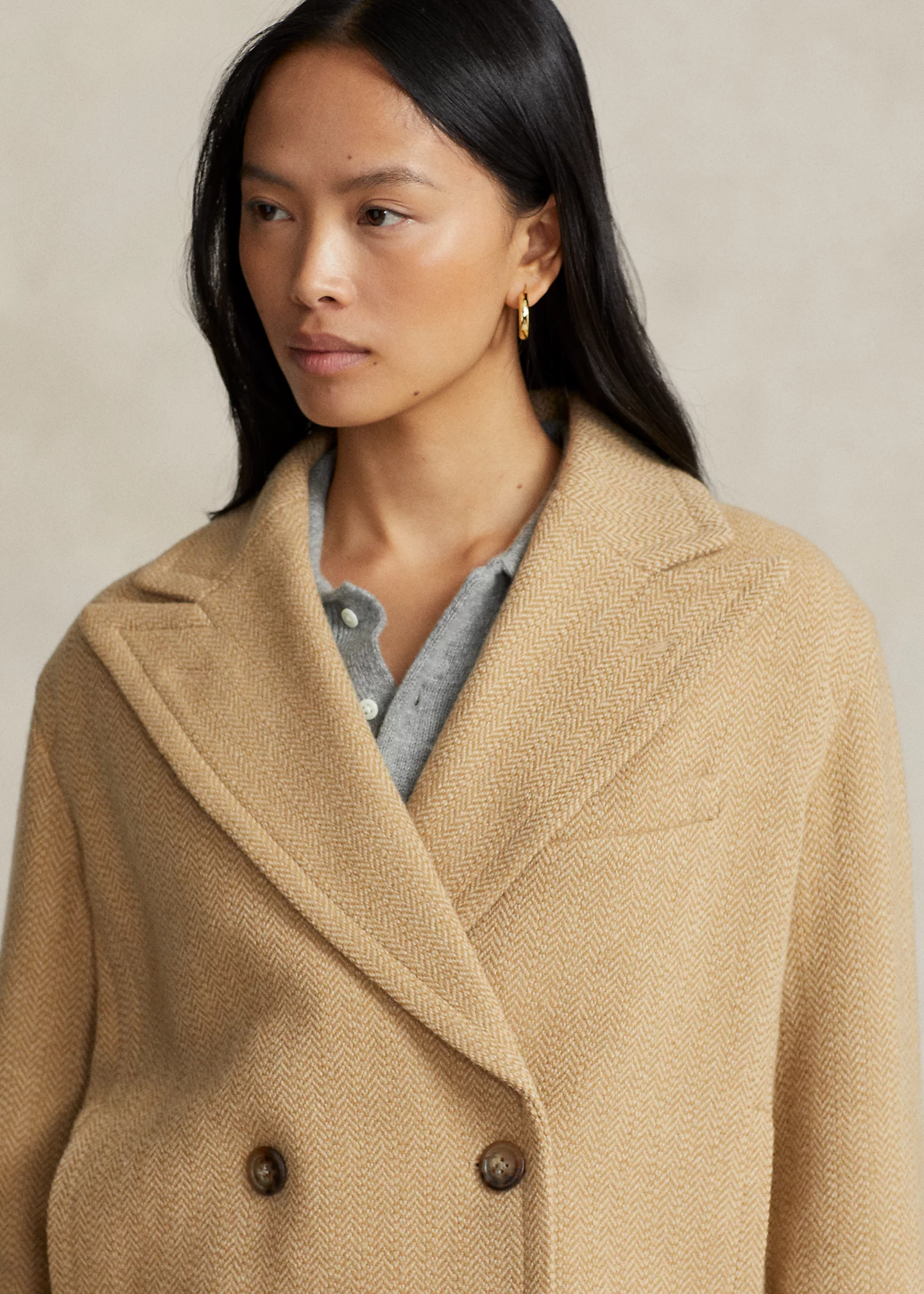 Boxy Fit Herringbone Polo Coat
