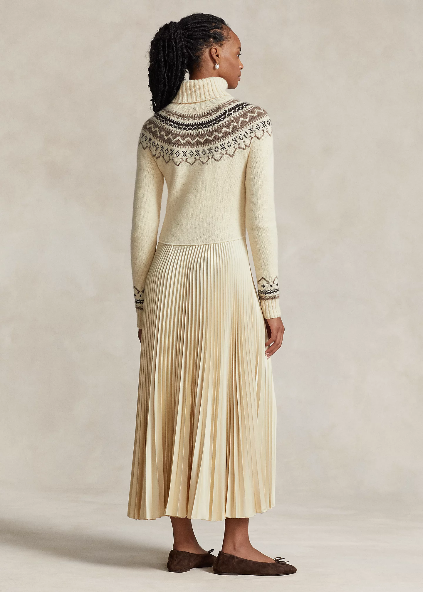 Hybrid Sweater-Pleated Turtleneck Dress