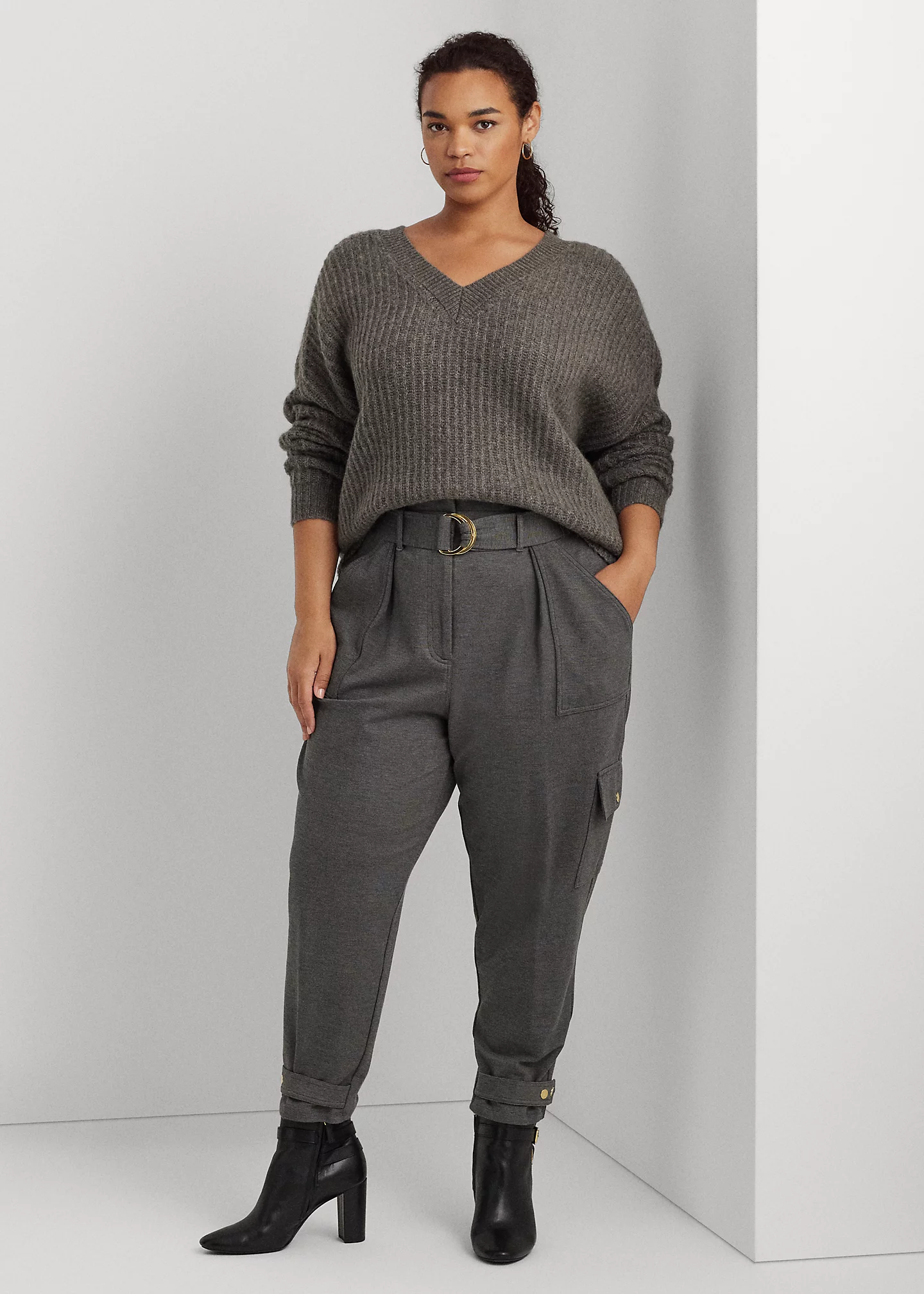 Wool-Blend Ribbed V-Neck Sweater