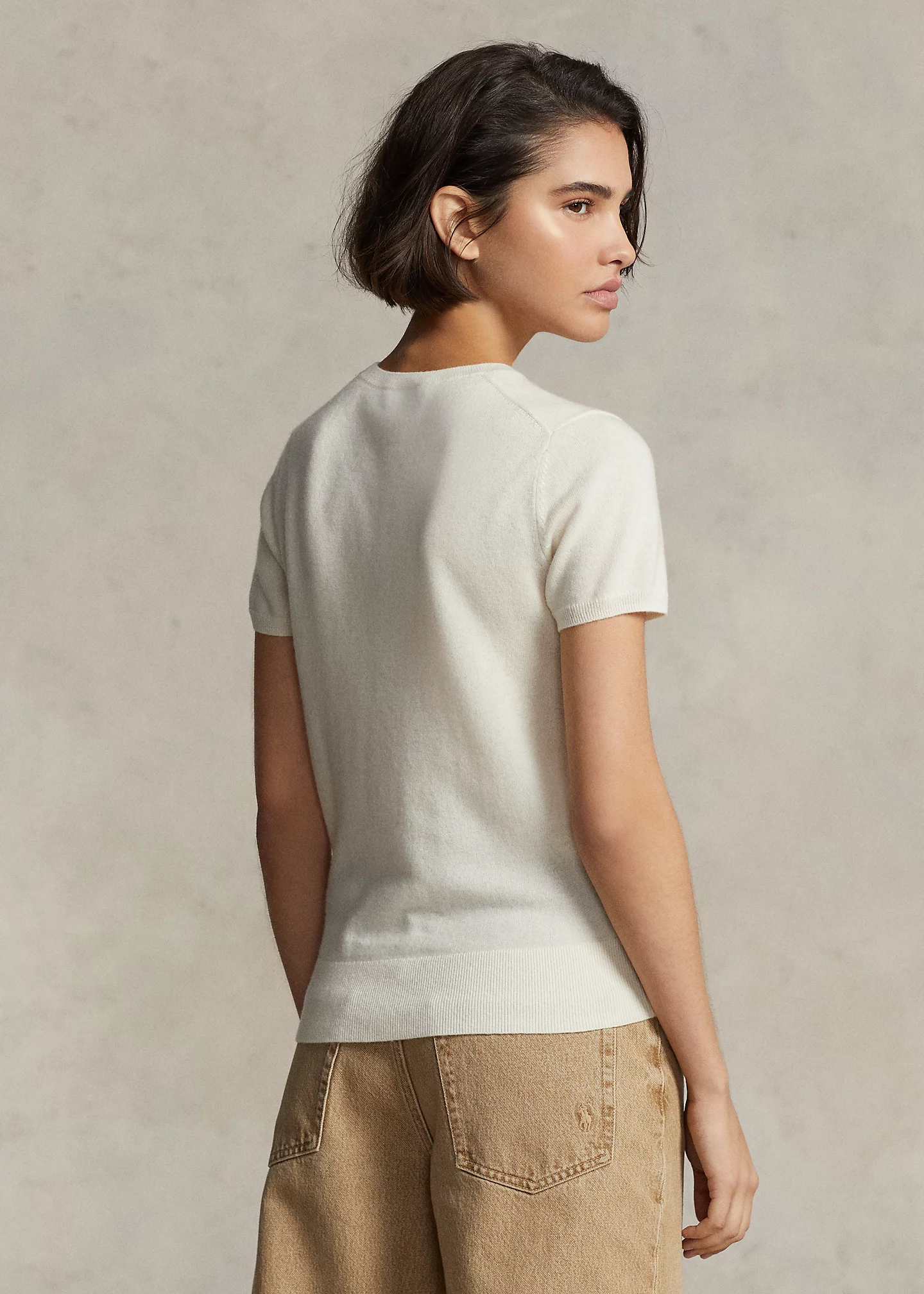 Cashmere Short-Sleeve Crewneck Sweater