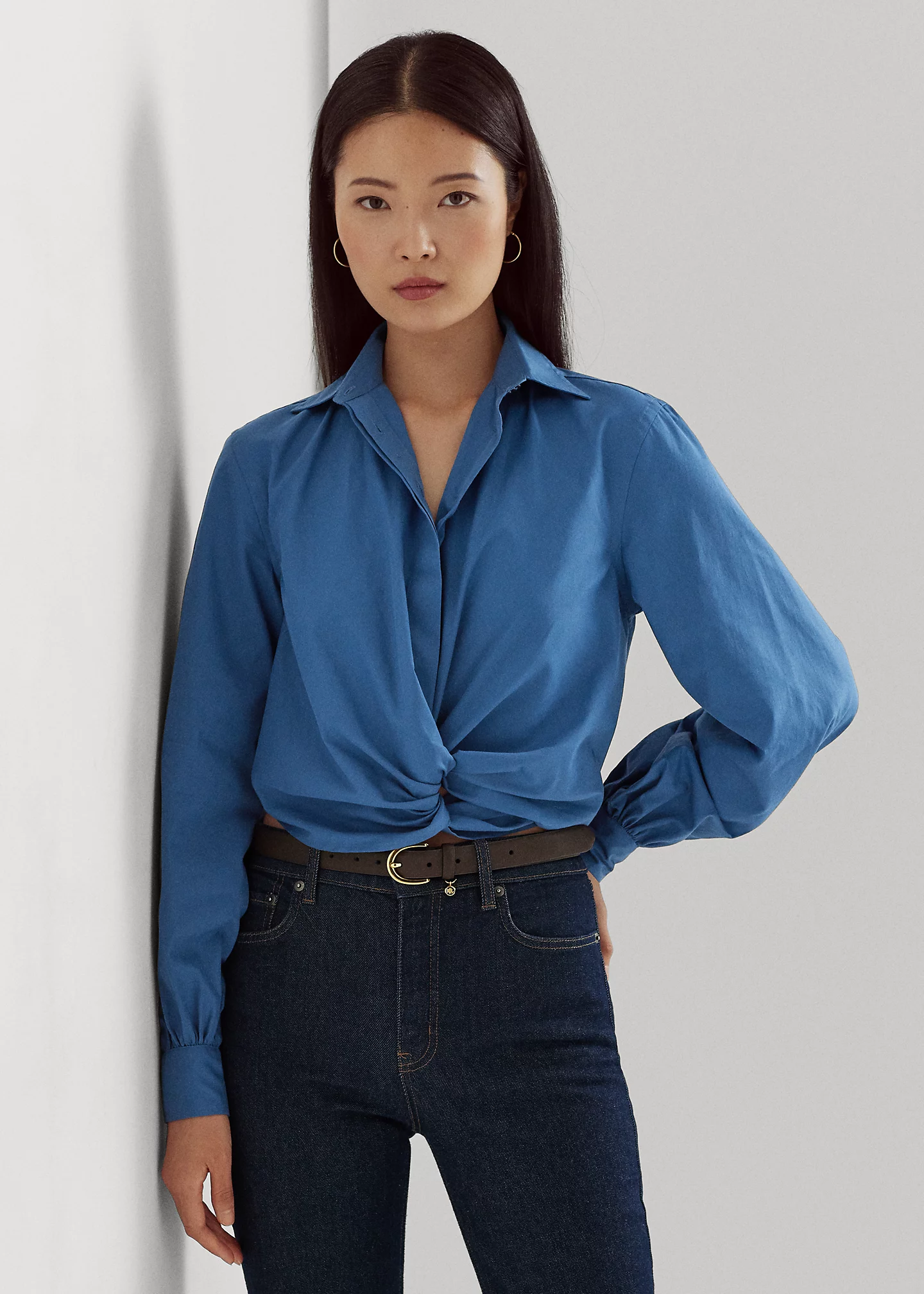 Twist-Front Broadcloth Cropped Shirt