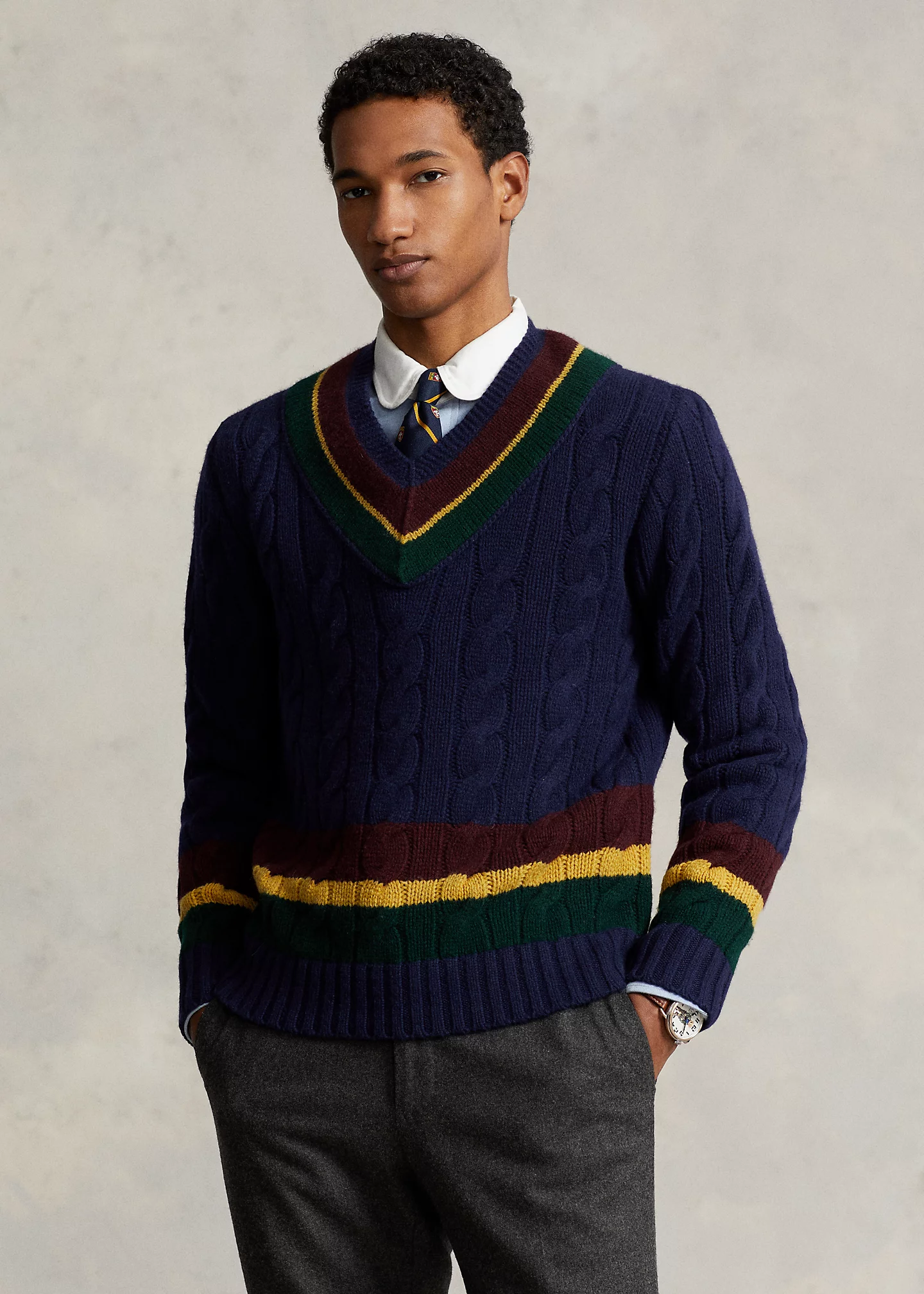 Cable-Knit Wool-Cashmere Cricket Sweater