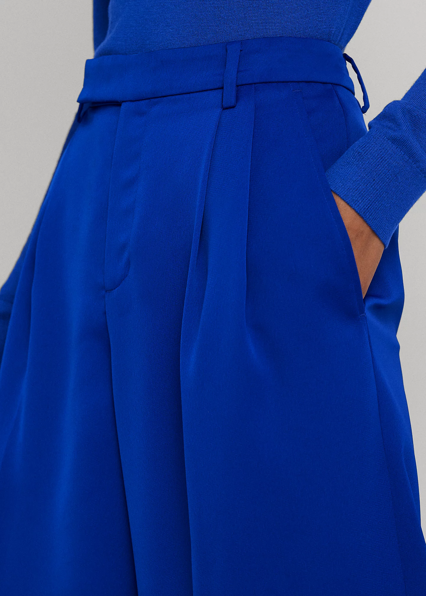 Pleated Satin Crepe Wide-Leg Pant