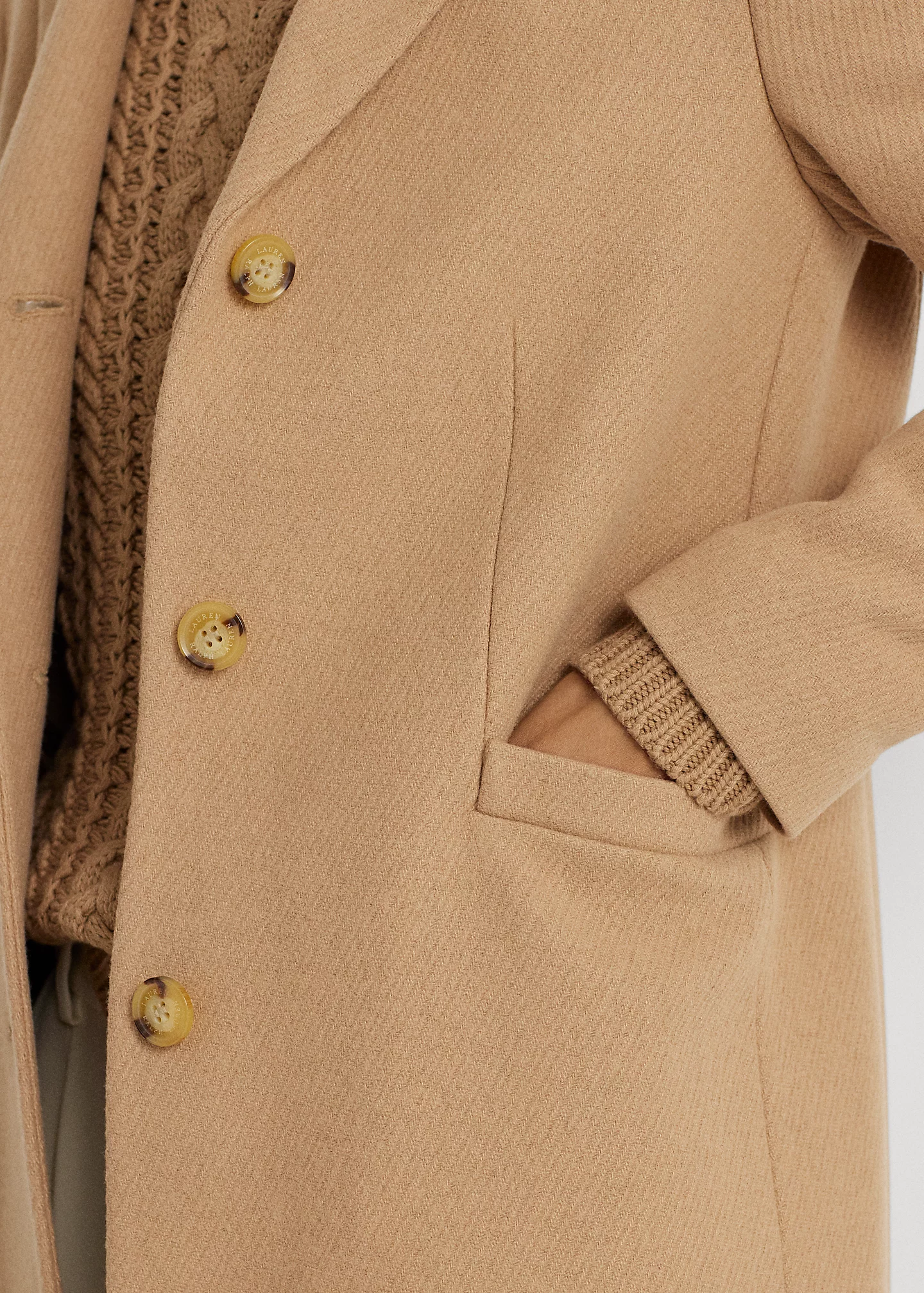 Wool-Blend Twill Reefer Coat