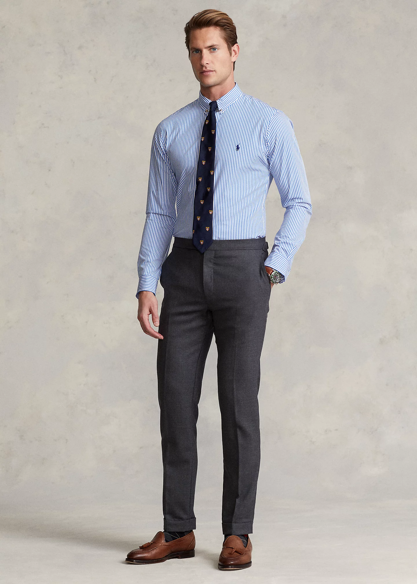 Classic Fit Striped Stretch Poplin Shirt