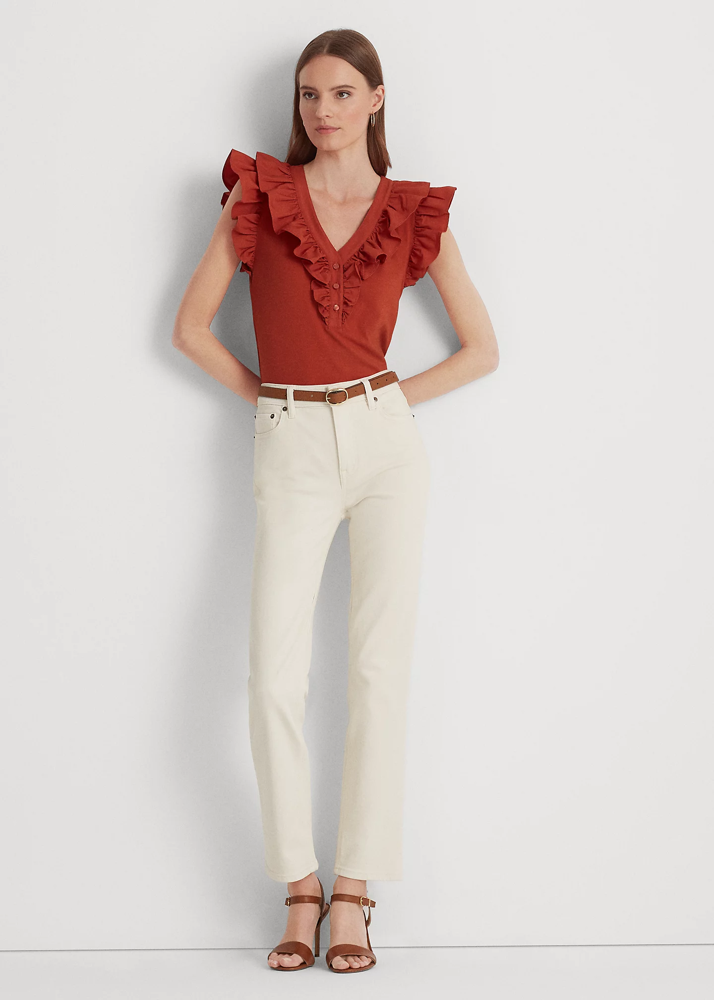 Ruffle-Trim Cotton Sleeveless Top