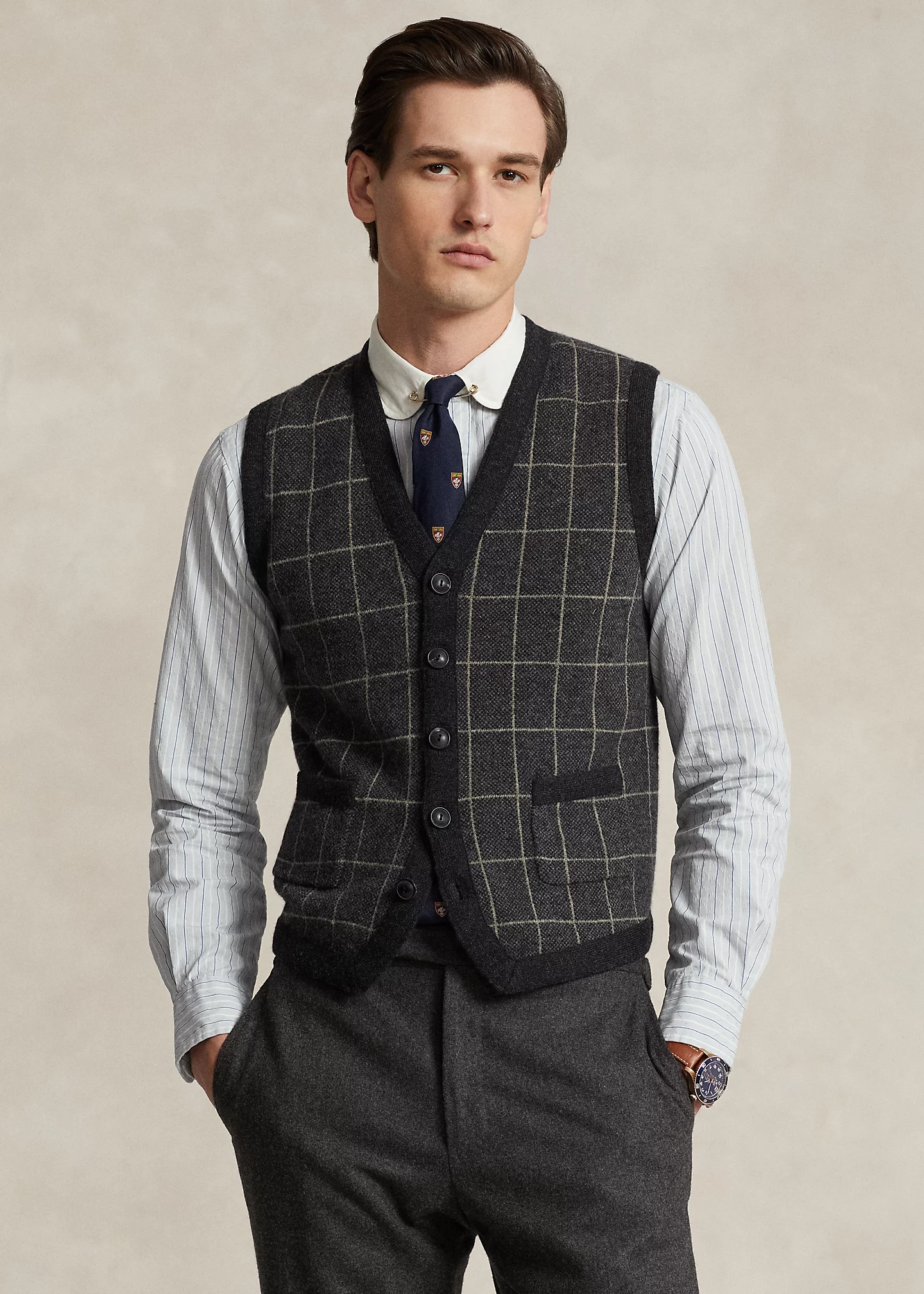 Plaid Wool-Cashmere Sweater Vest