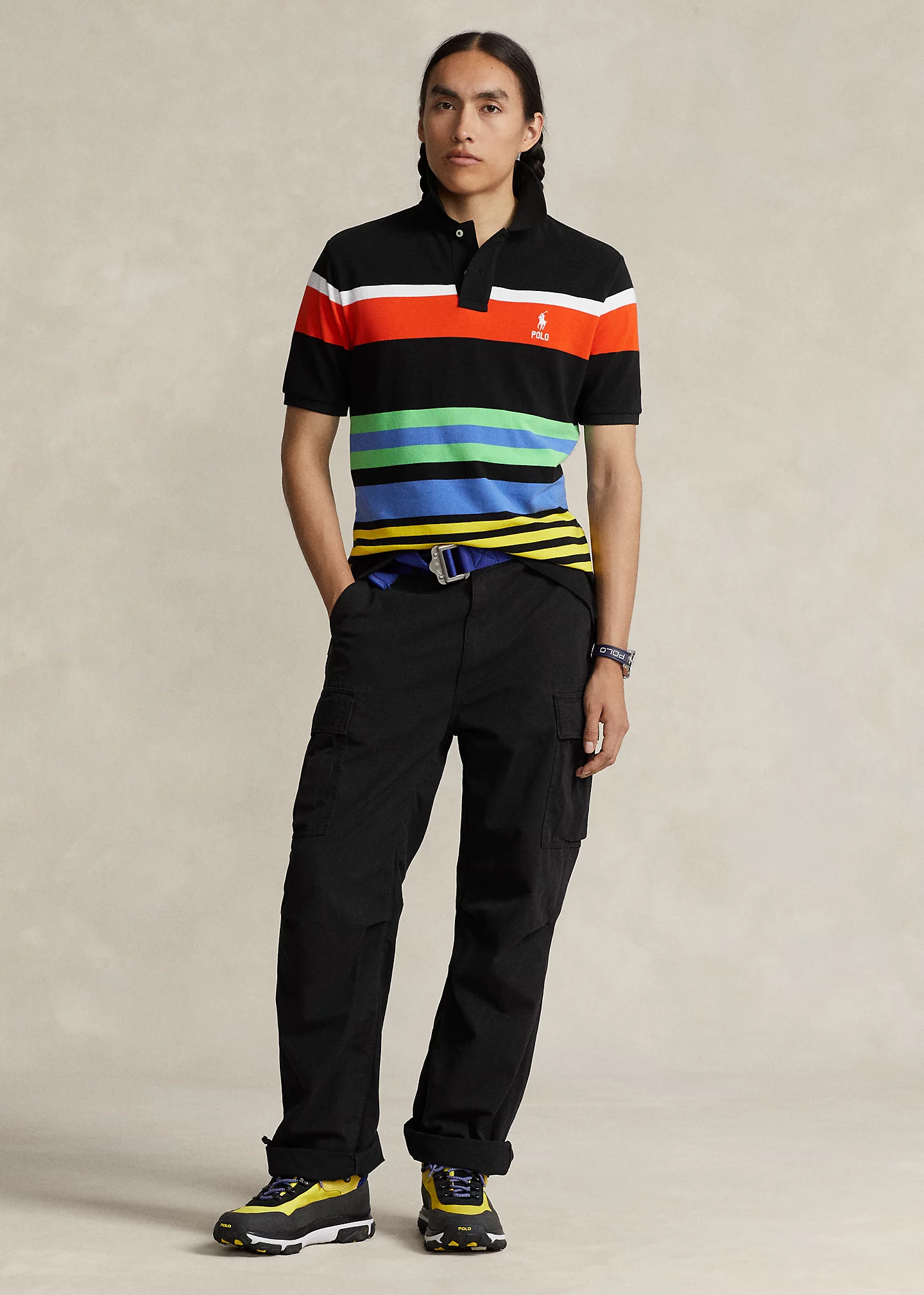 Classic Fit Striped Mesh Polo Shirt