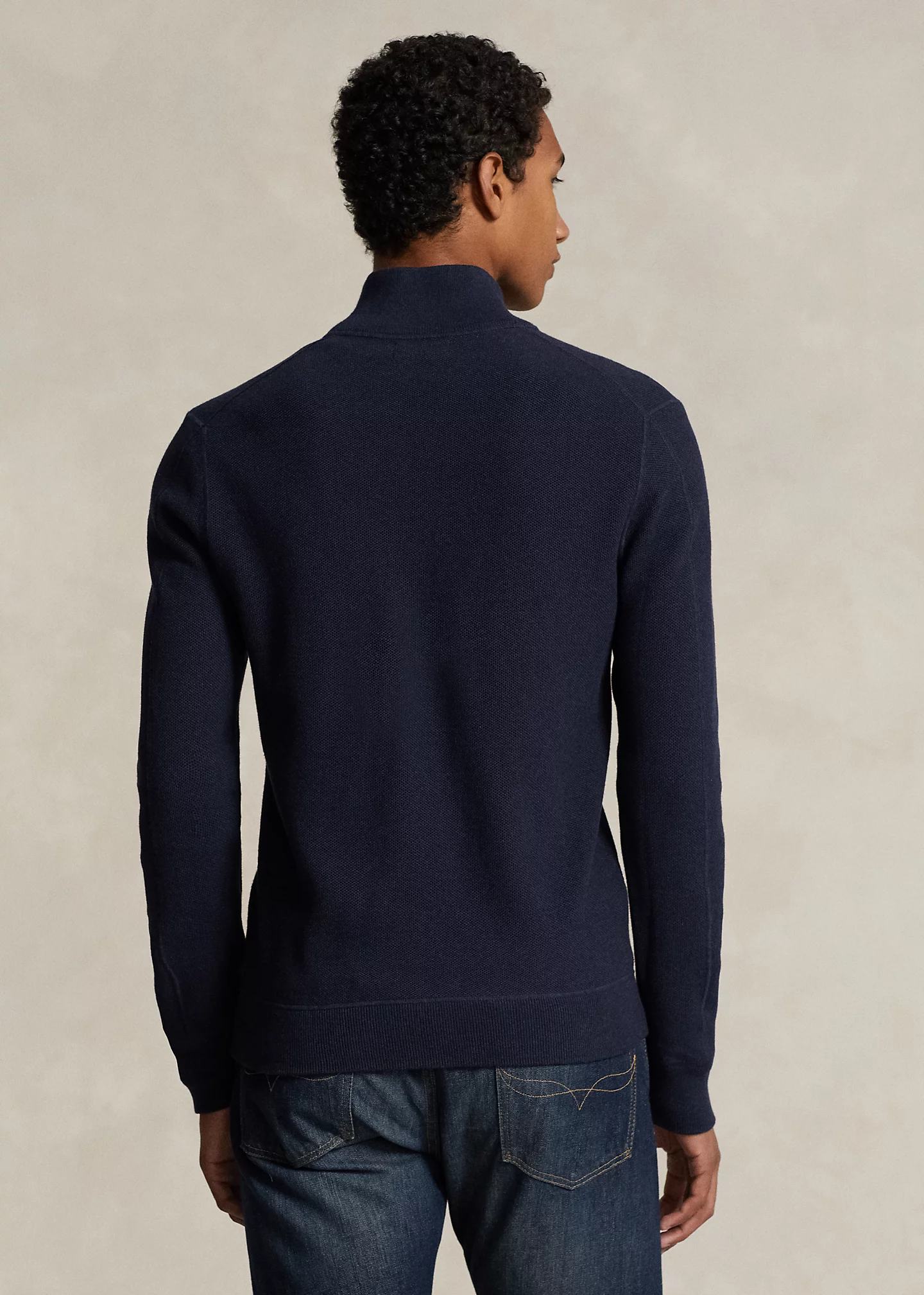 Mesh-Knit Cotton Full-Zip Sweater