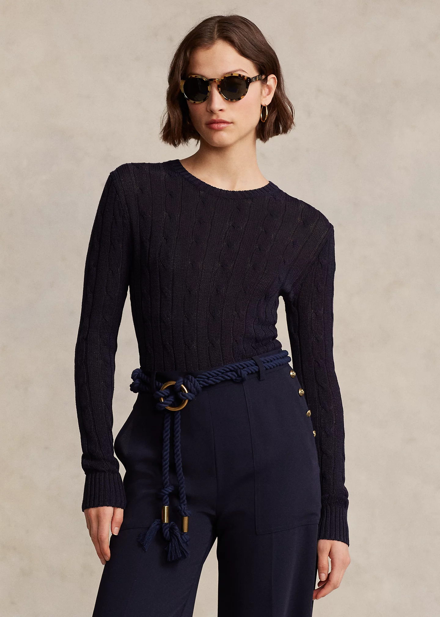 Cable-Knit Cotton-Blend Crewneck Sweater