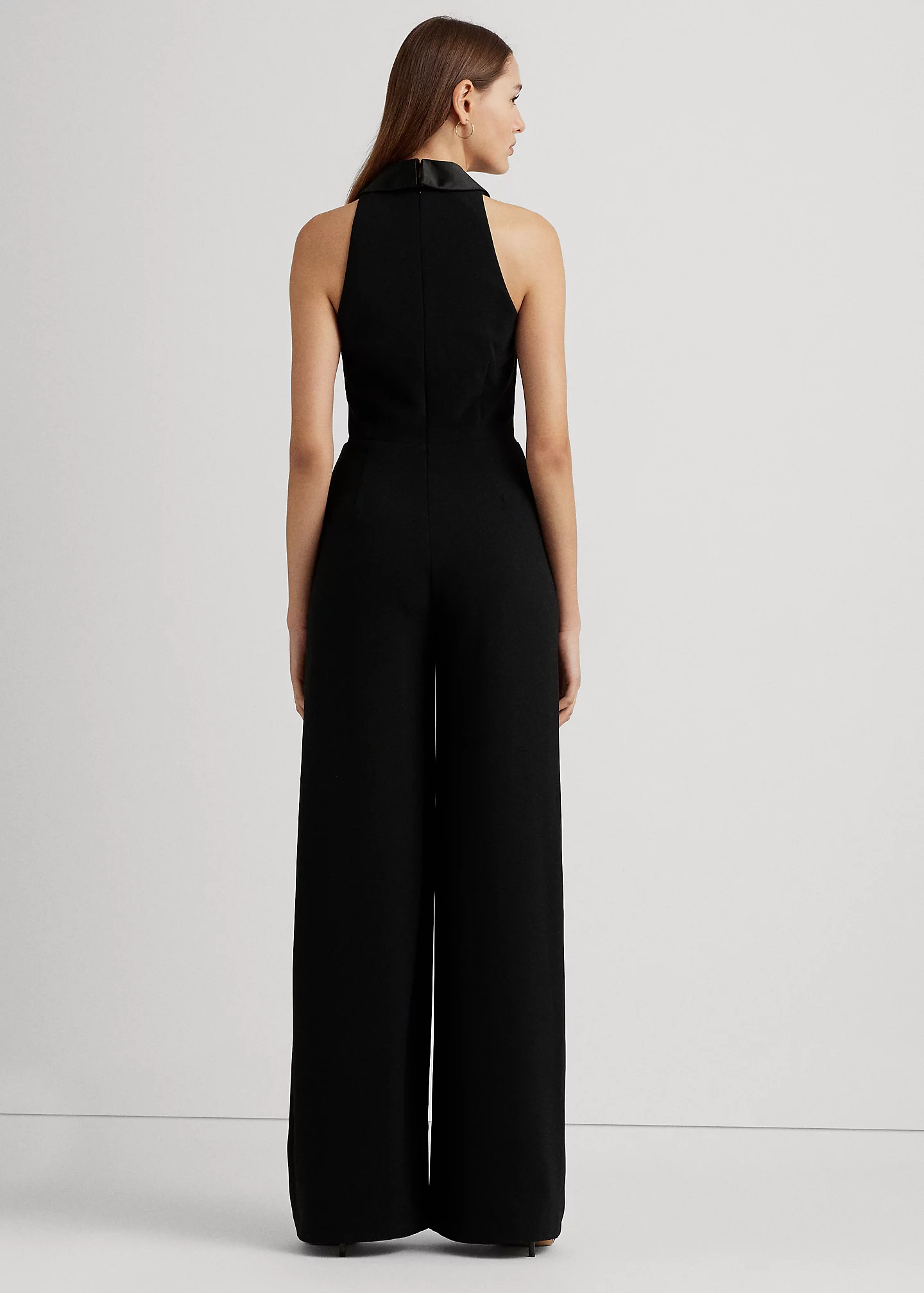 Satin-Trim Crepe Sleeveless Jumpsuit
