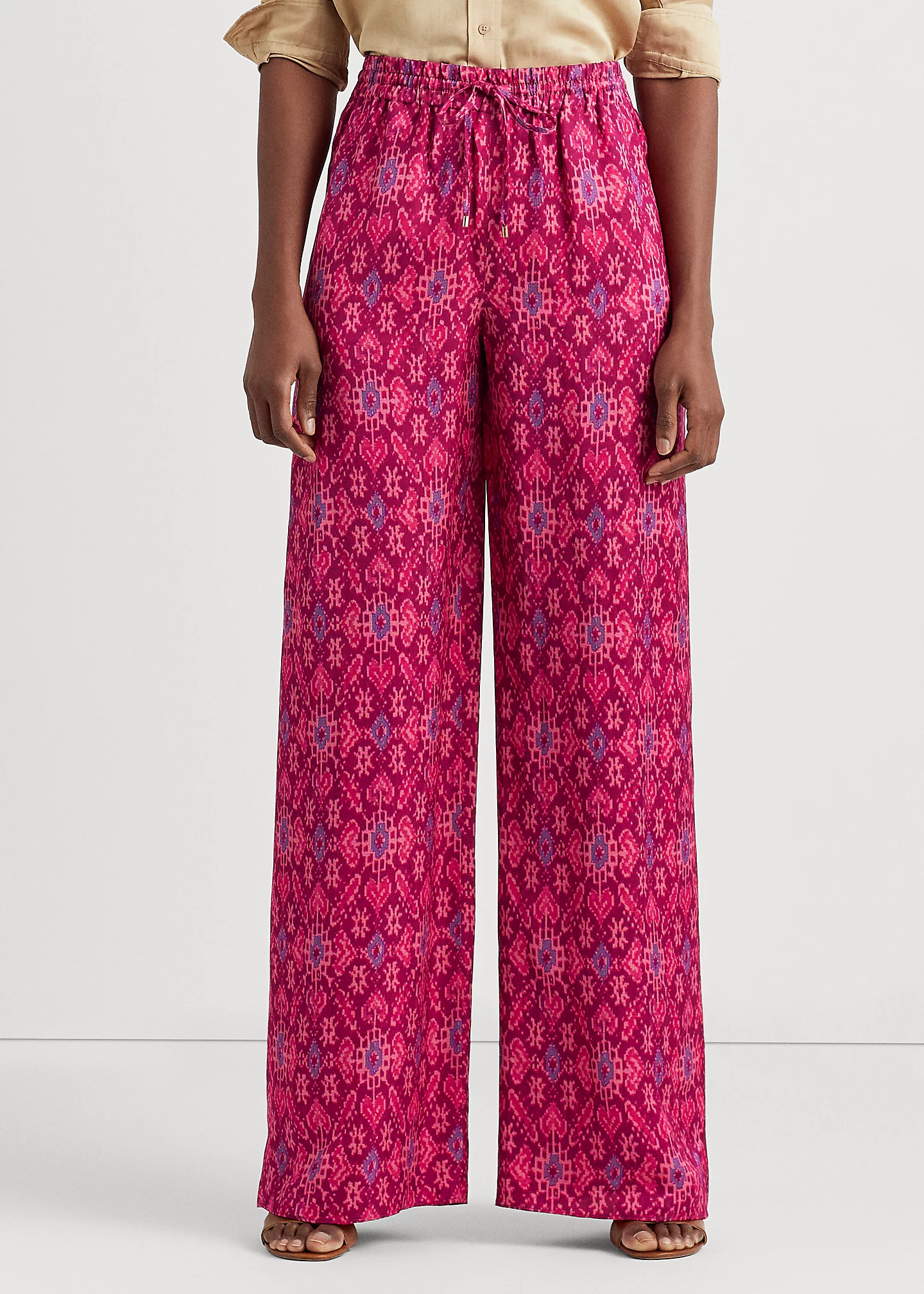 Geo-Print Satin Shantung Wide-Leg Pant