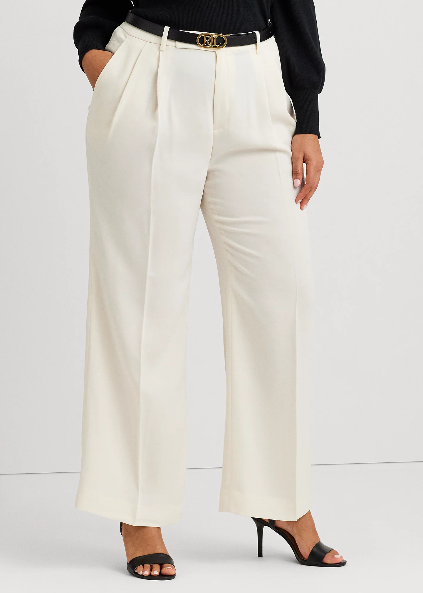Pleated Satin Crepe Wide-Leg Pant