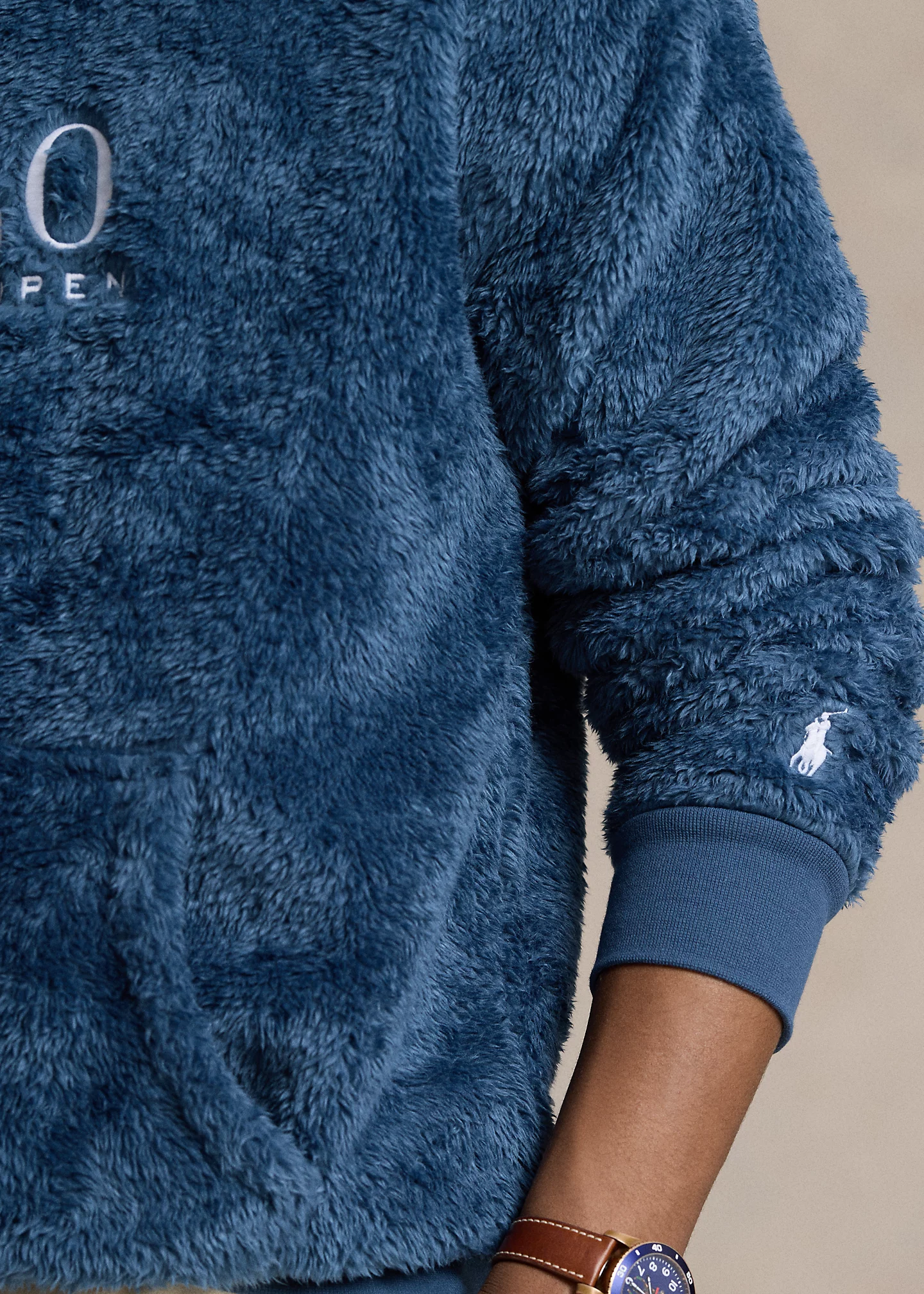 Embroidered-Logo Pile Fleece Hoodie