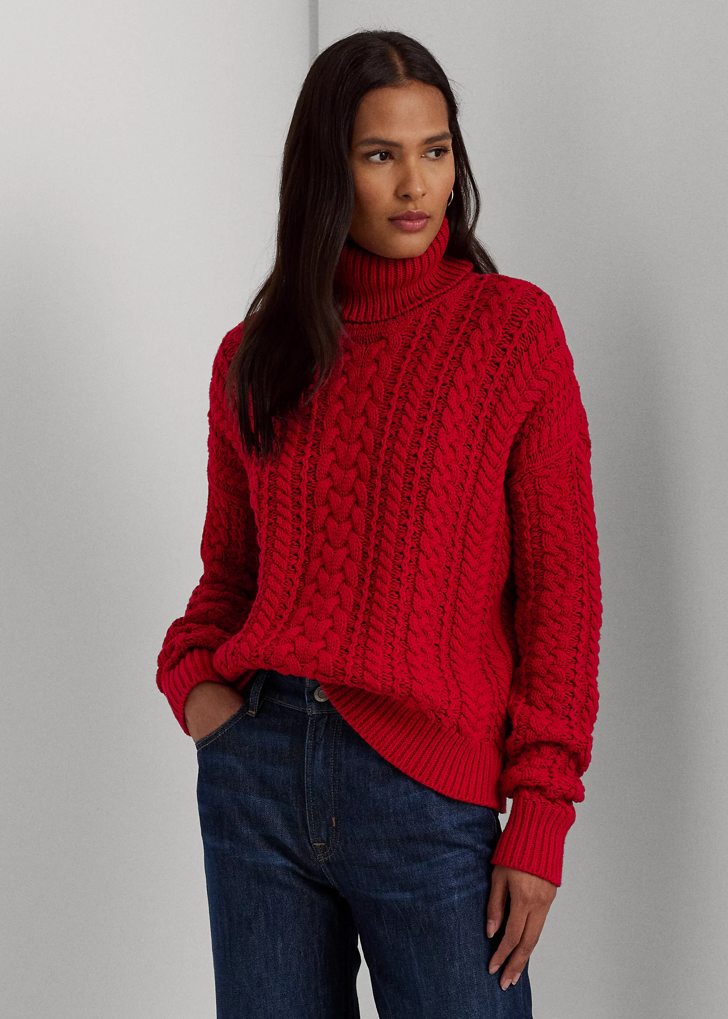 Cable-Knit Cotton-Blend Turtleneck