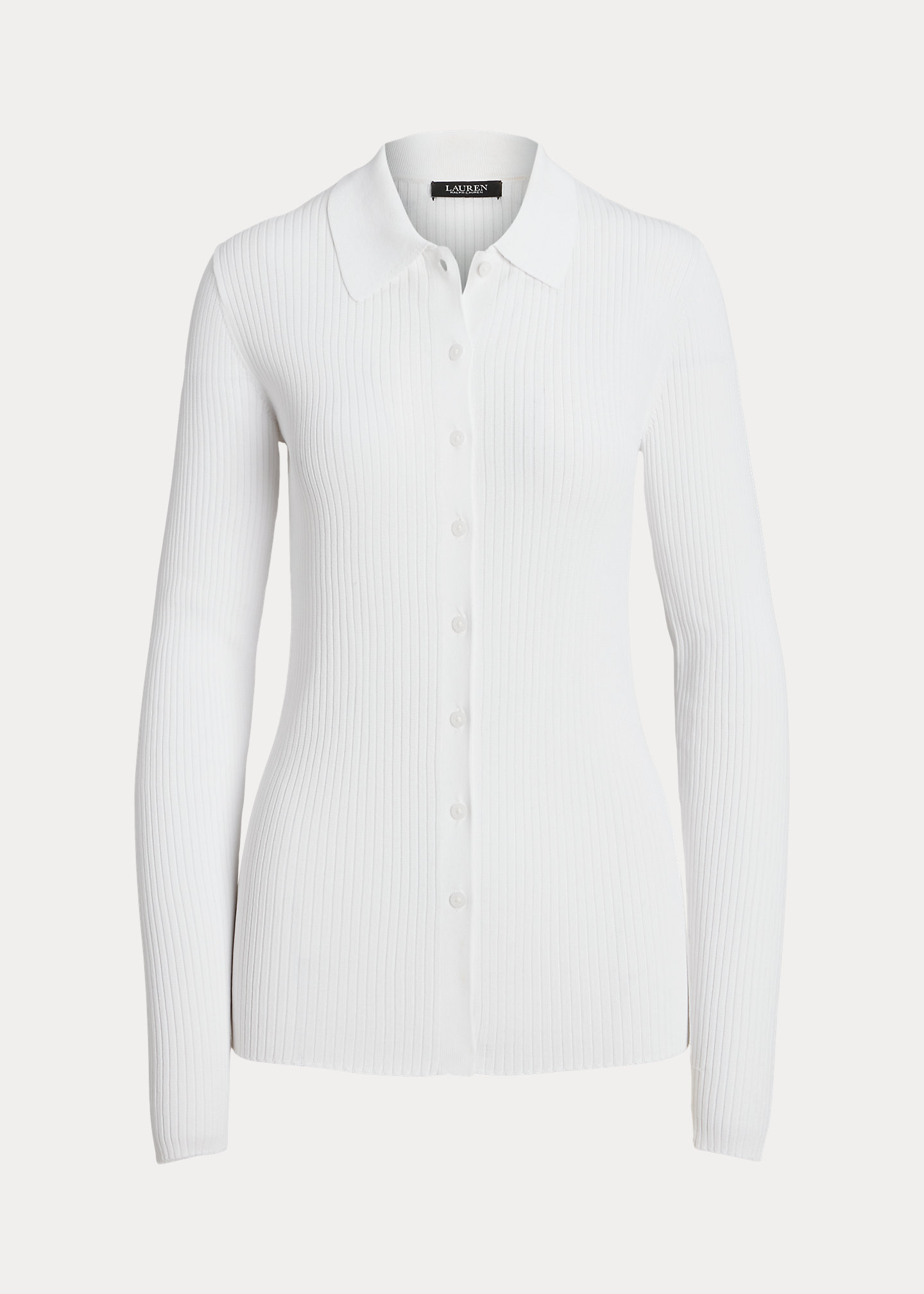 Rib-Knit Long-Sleeve Polo Cardigan