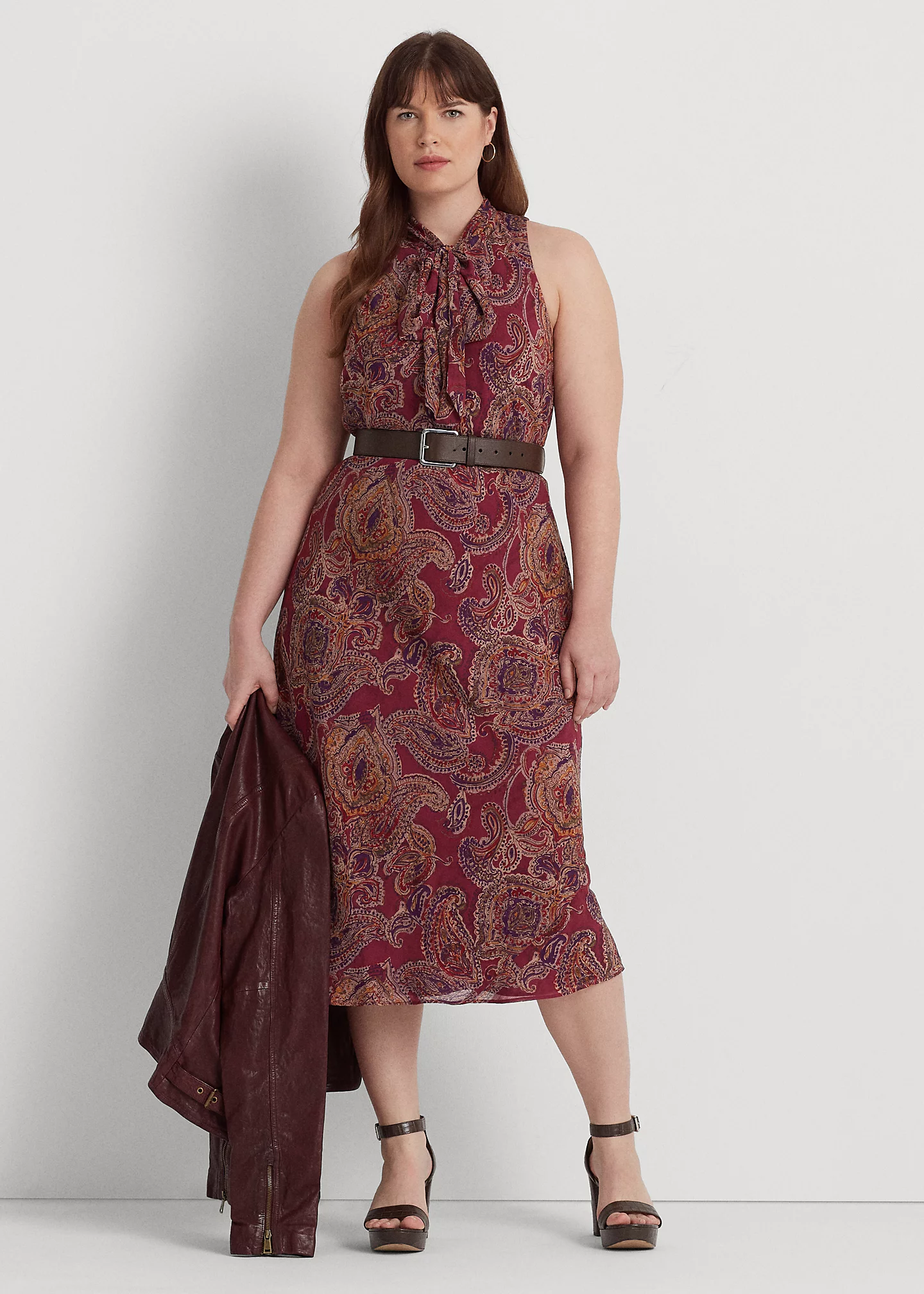 Paisley Crinkle Georgette Tie-Neck Dress