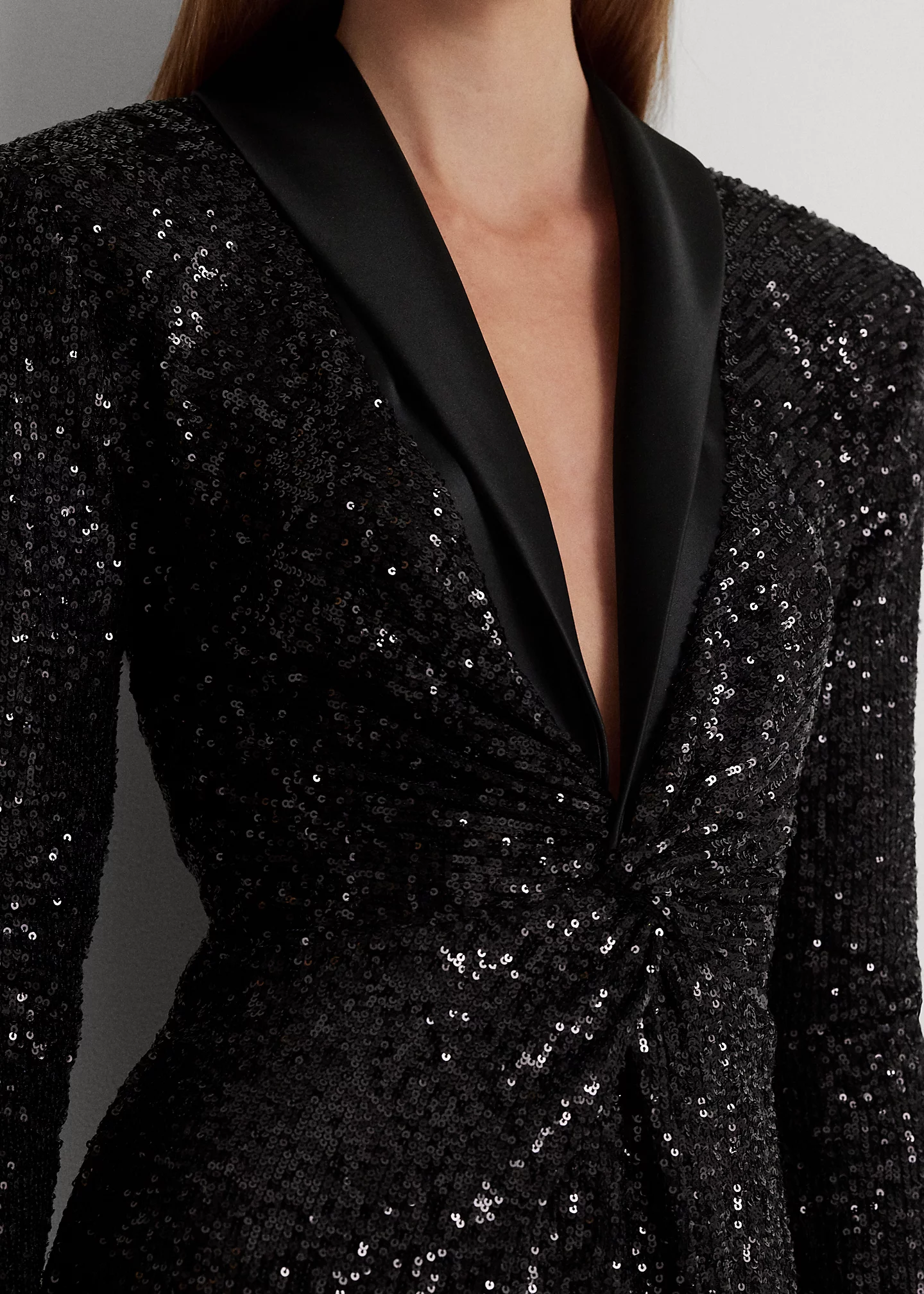 Twist-Front Sequined Cocktail Dress