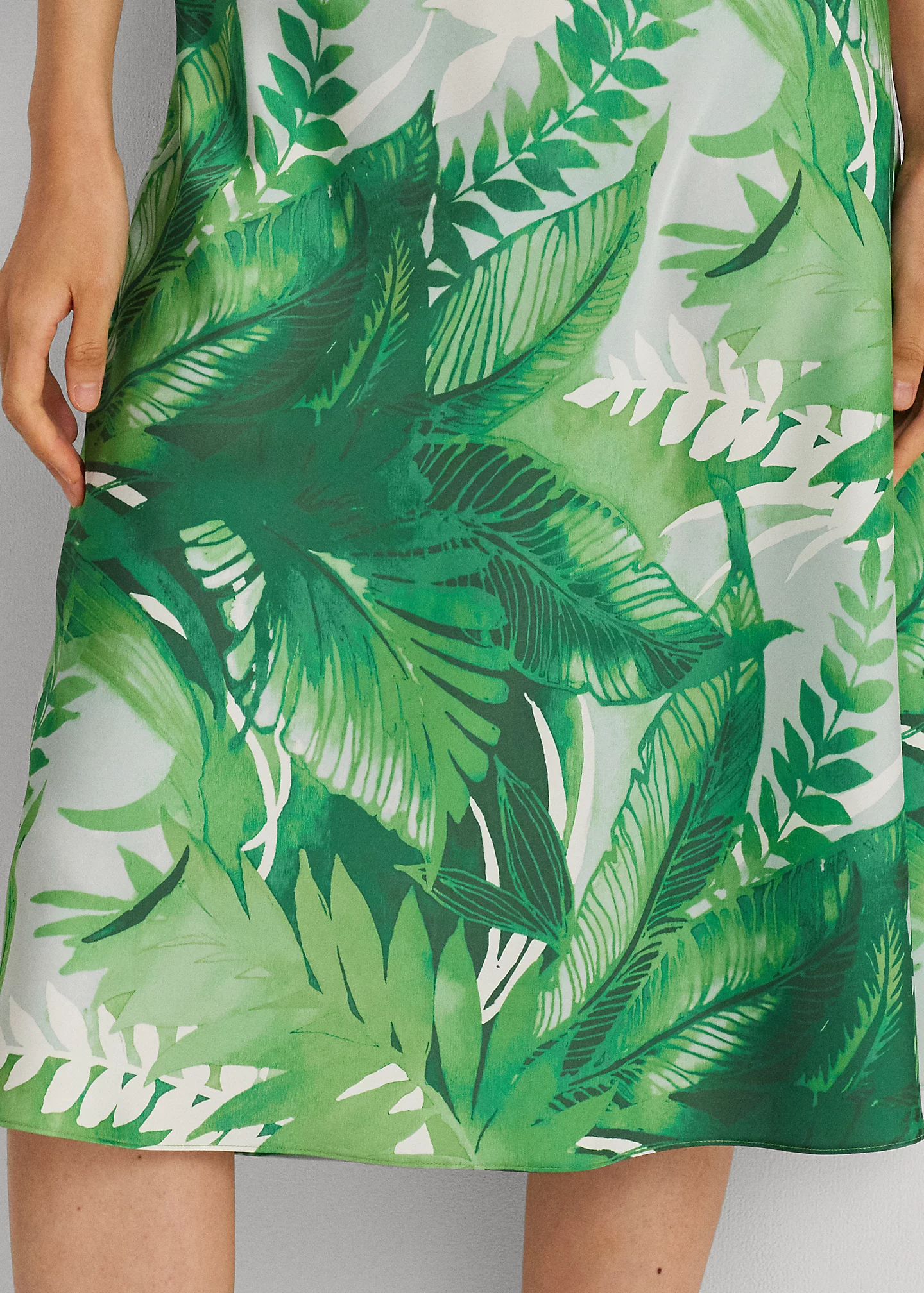 Palm Frond-Print Charmeuse Midi Skirt