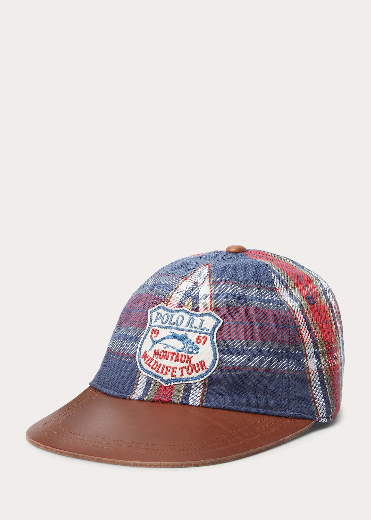 Leather-Bill Plaid Twill Cap