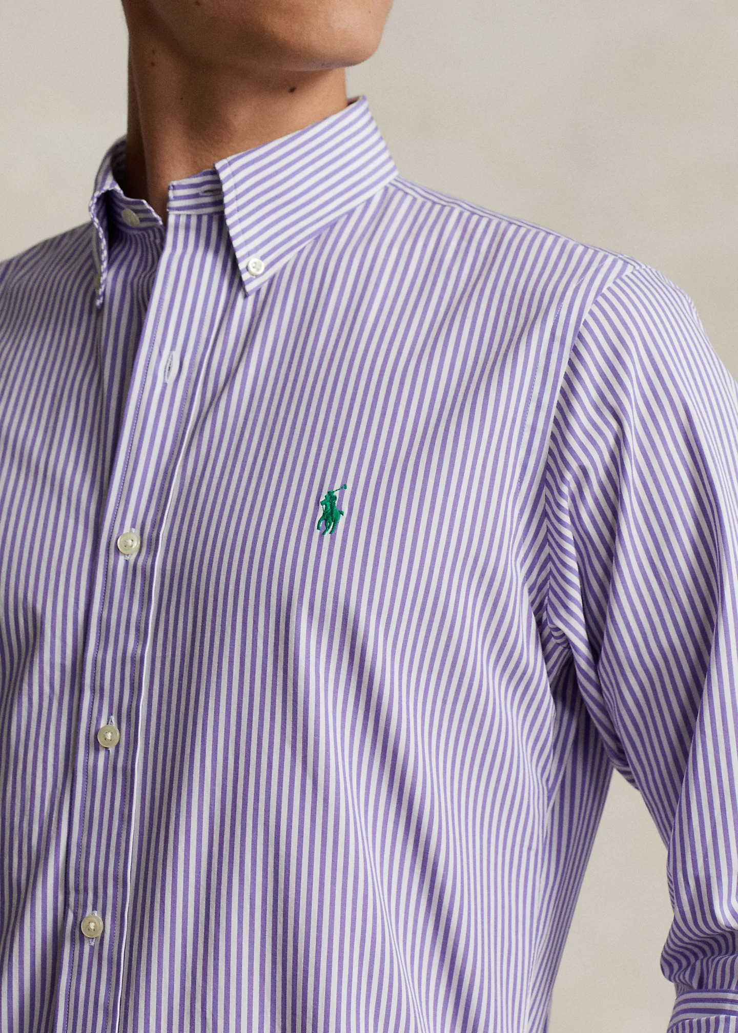 Classic Fit Striped Stretch Poplin Shirt