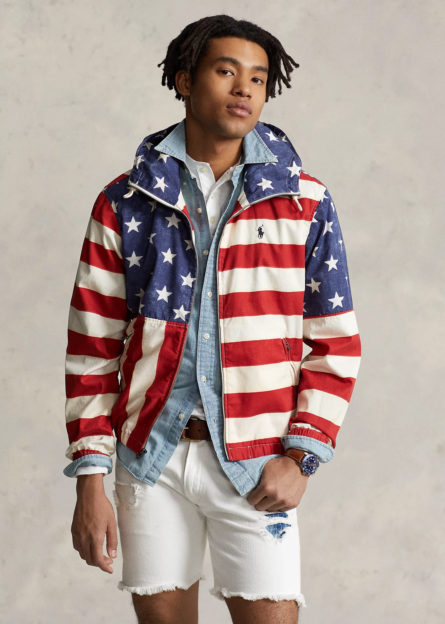 Flag-Print Hooded Jacket