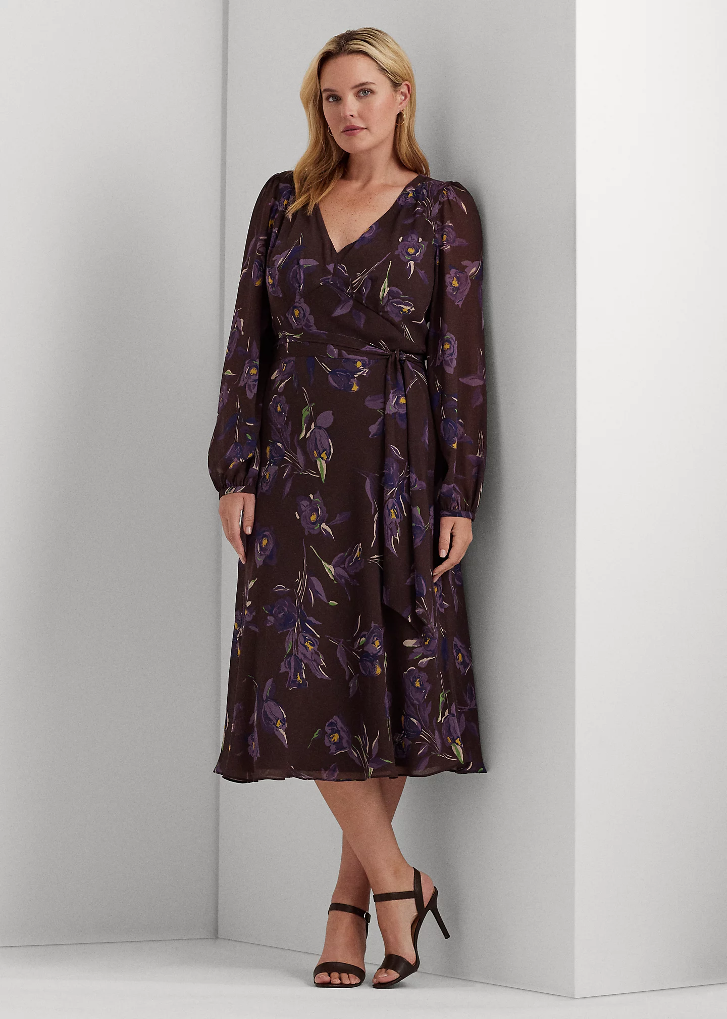 Floral Belted Crinkle Georgette Dress