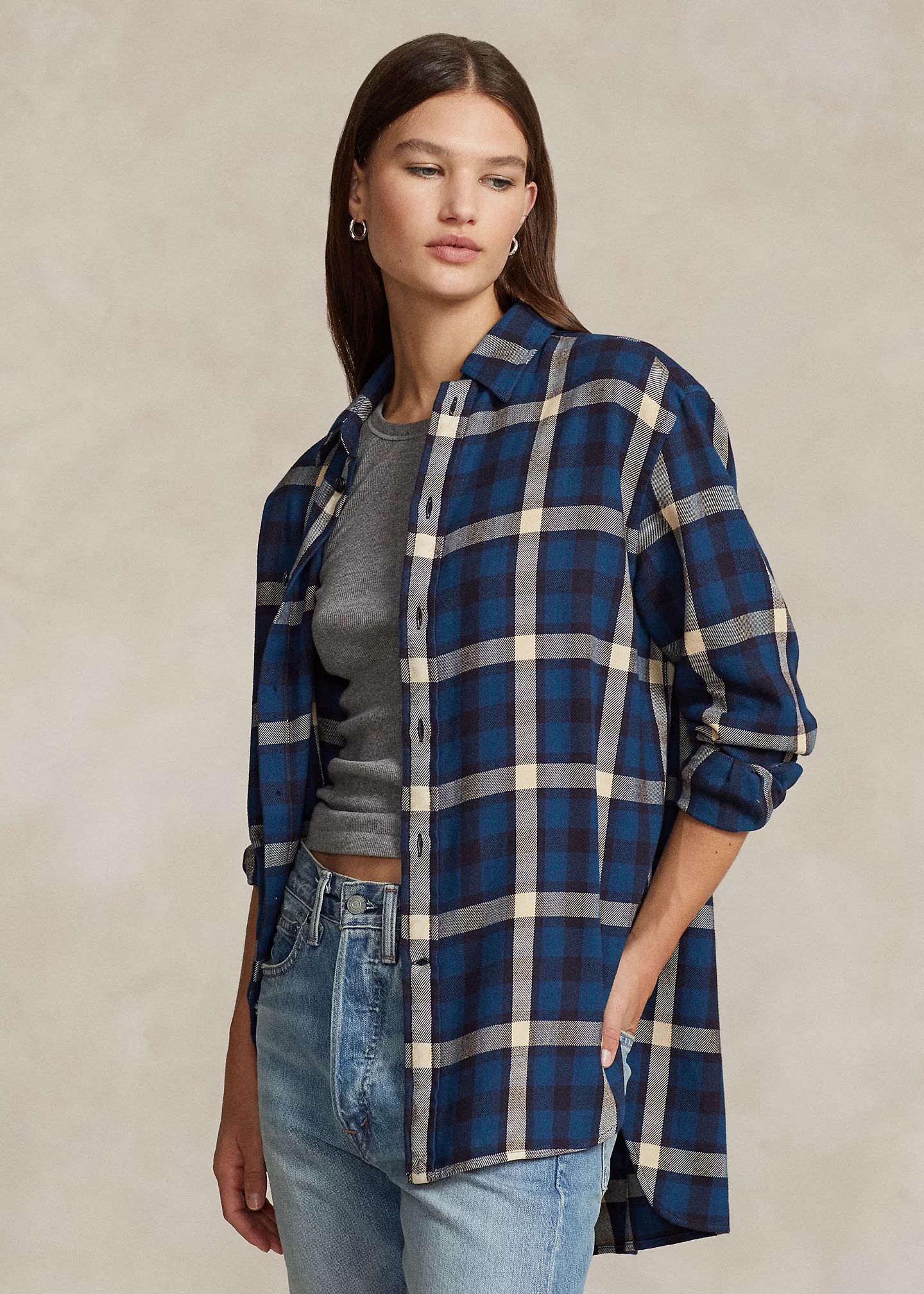Oversize Fit Plaid Cotton Twill Shirt