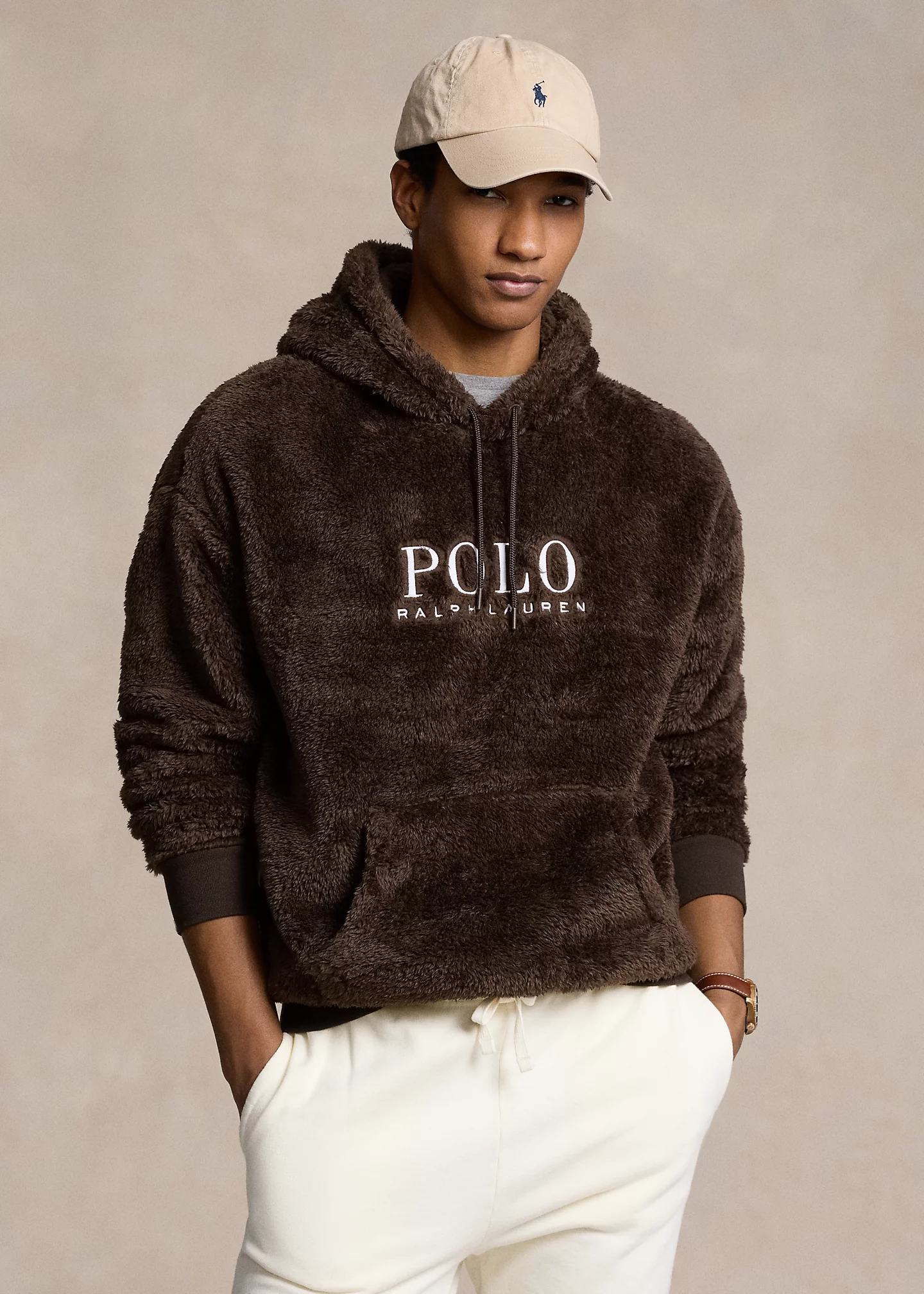 Embroidered-Logo Pile Fleece Hoodie