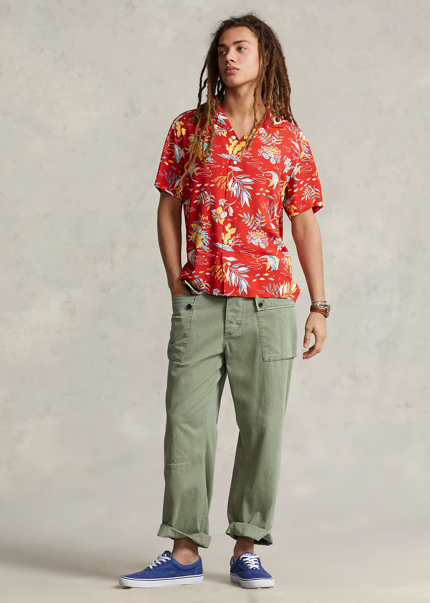 Classic Fit Tropical-Print Camp Shirt