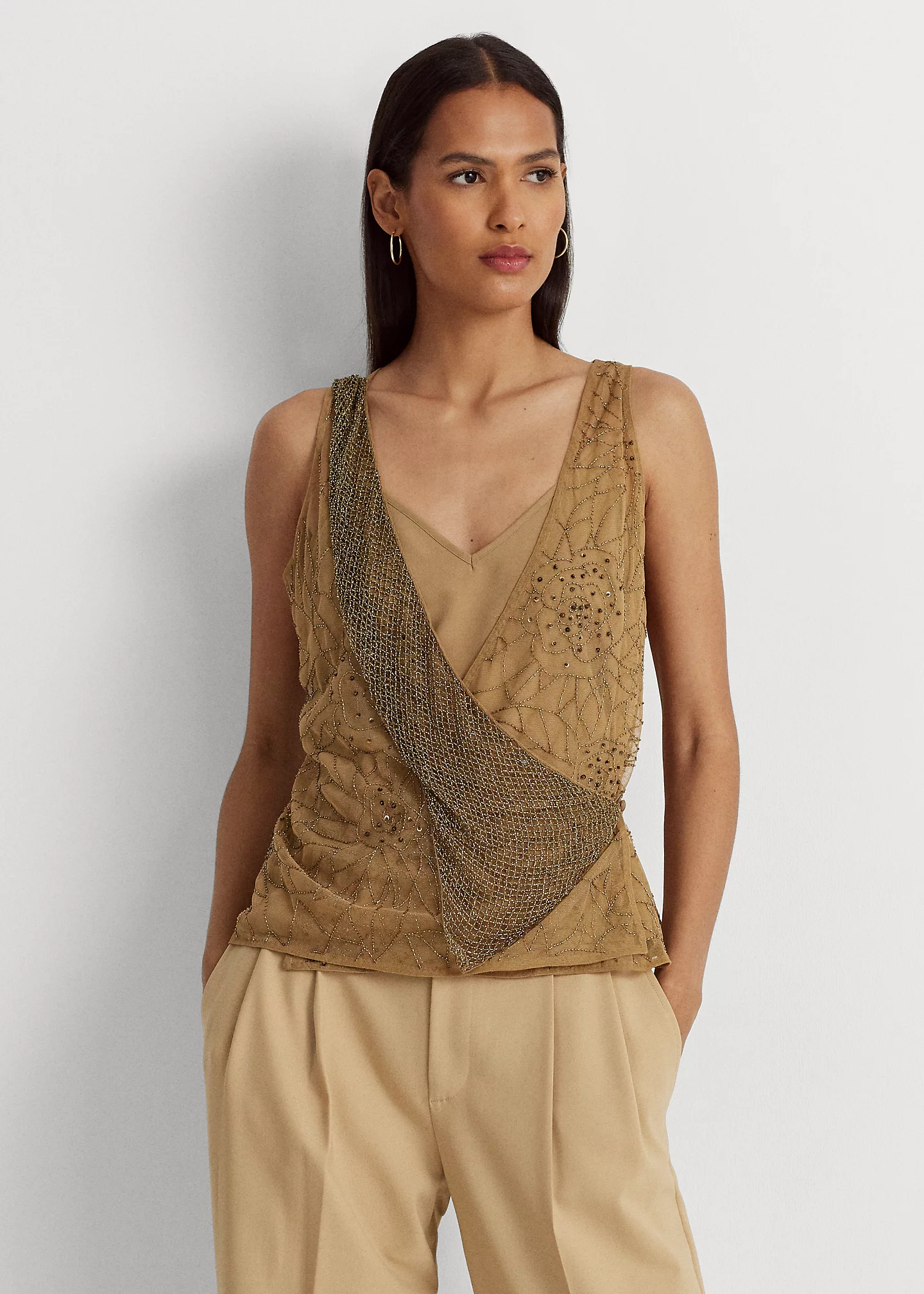 Beaded Tulle Sleeveless Blouse