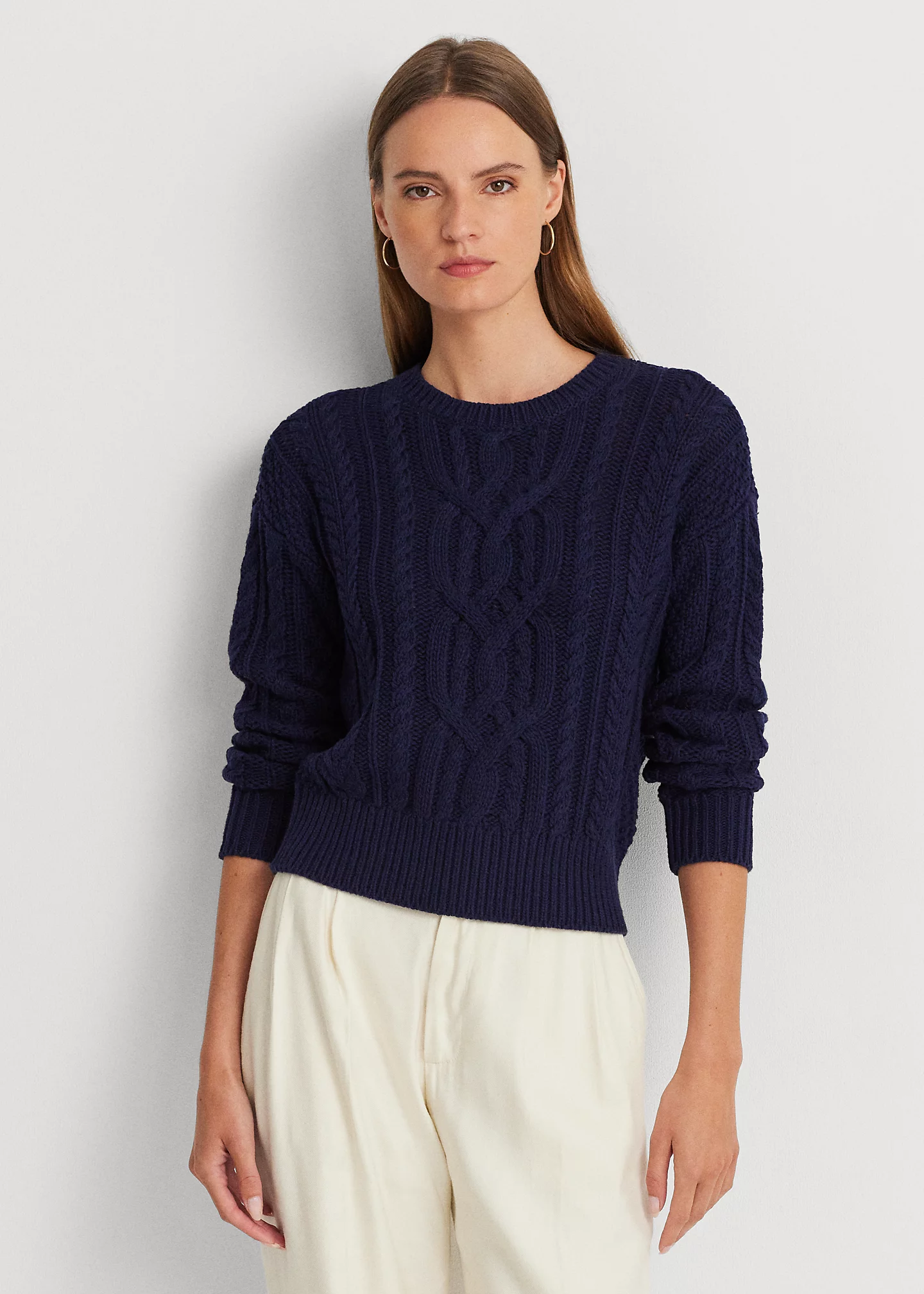 Cable-Knit Cotton Crewneck Sweater