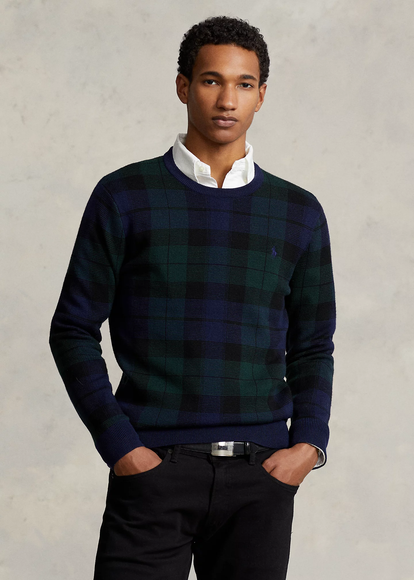 Plaid Washable Wool Sweater