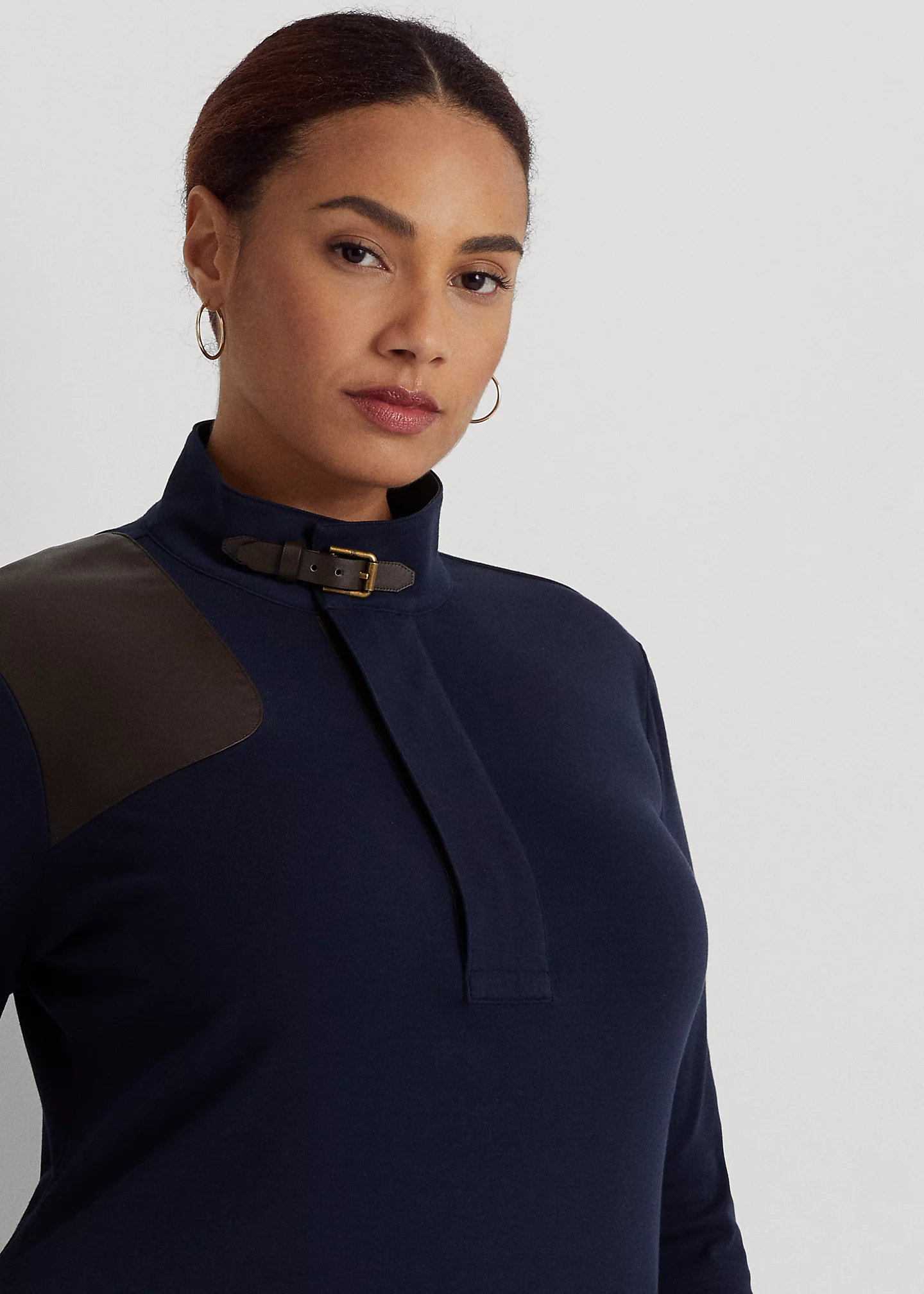 Faux-Leather-Trim Stretch-Cotton Dress