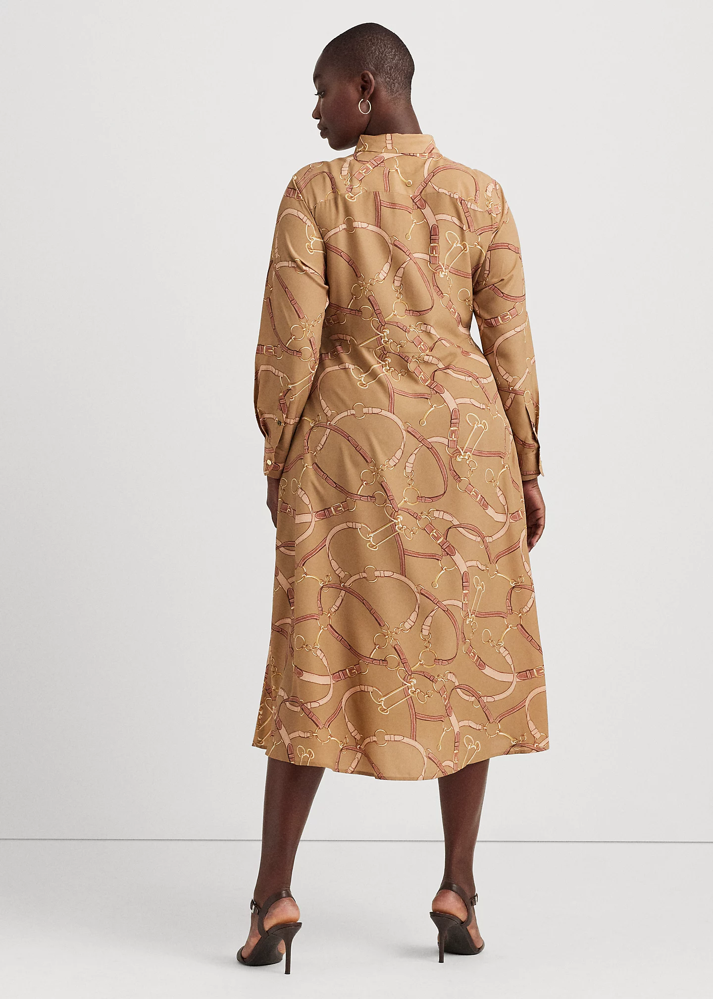 Belting-Print Tie-Front Crepe Shirtdress