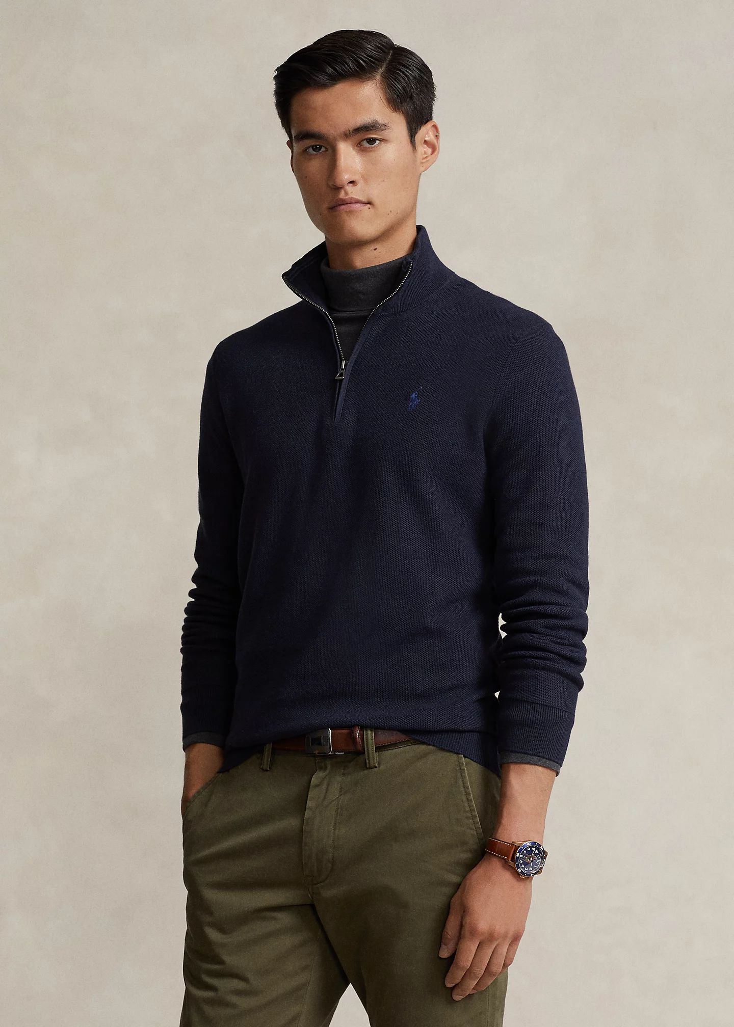 Mesh-Knit Cotton Quarter-Zip Sweater