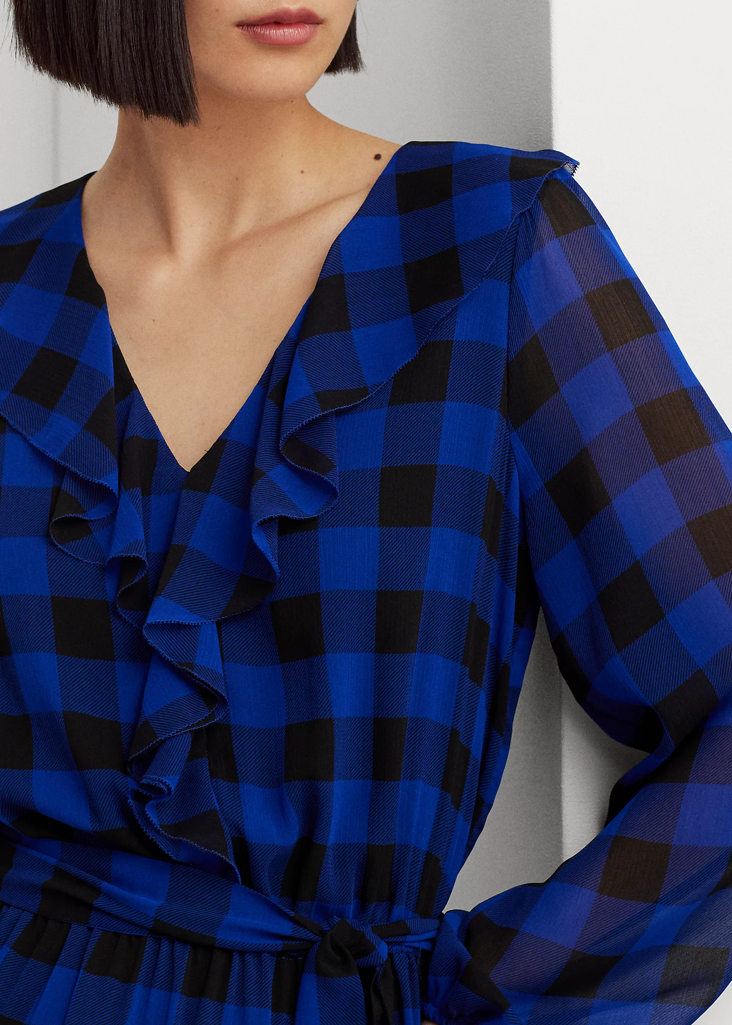 Buffalo Check Belted Georgette Dress