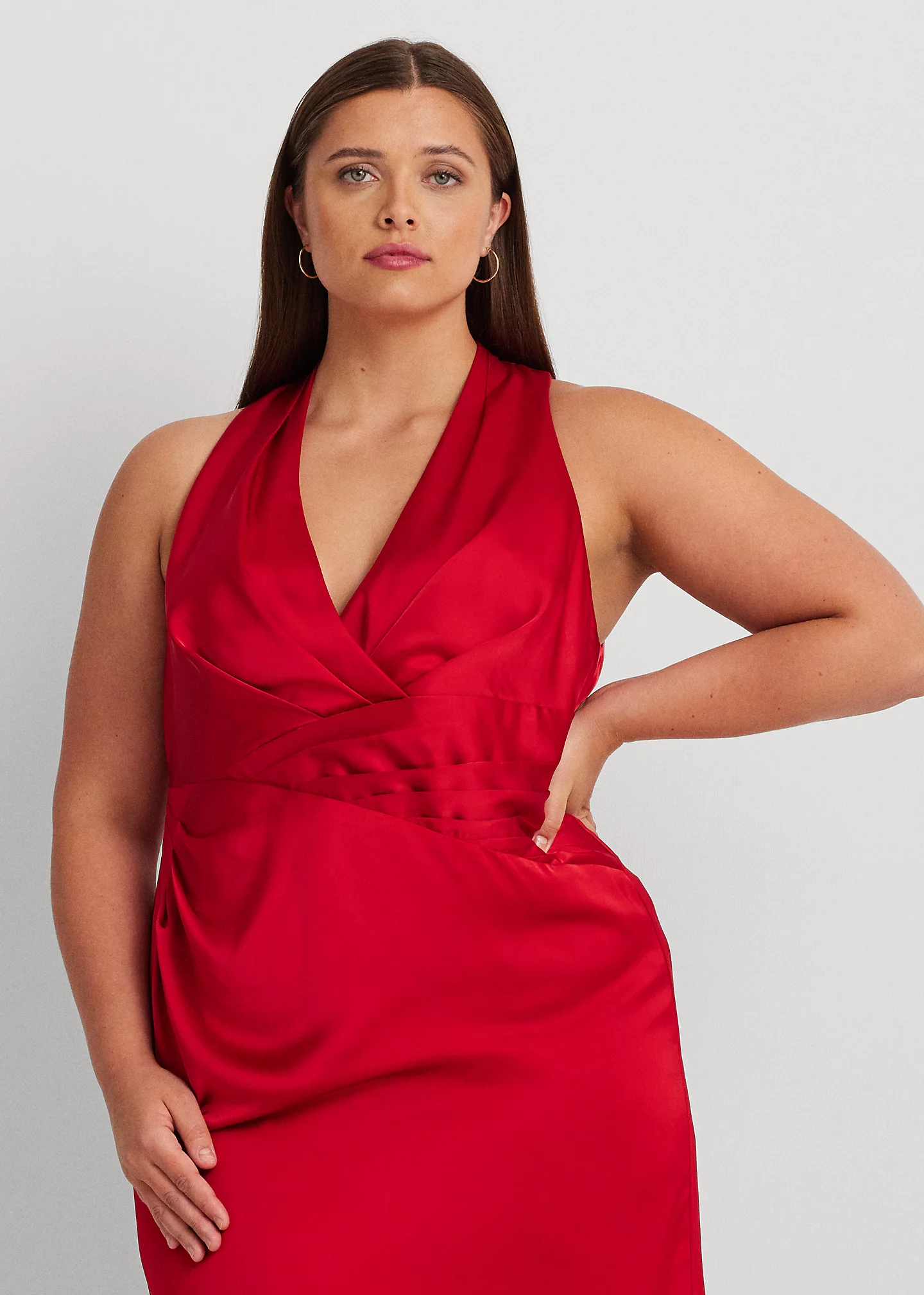 Pleated Satin Charmeuse Halter Gown