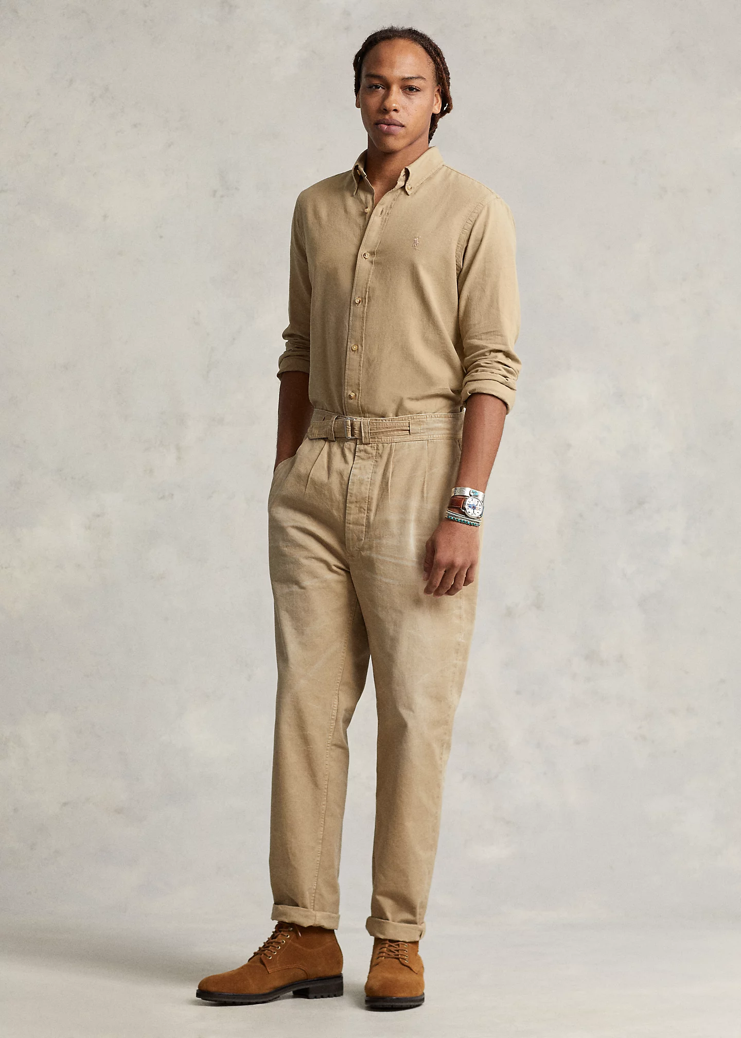 Relaxed Fit Pleated Canvas Pant